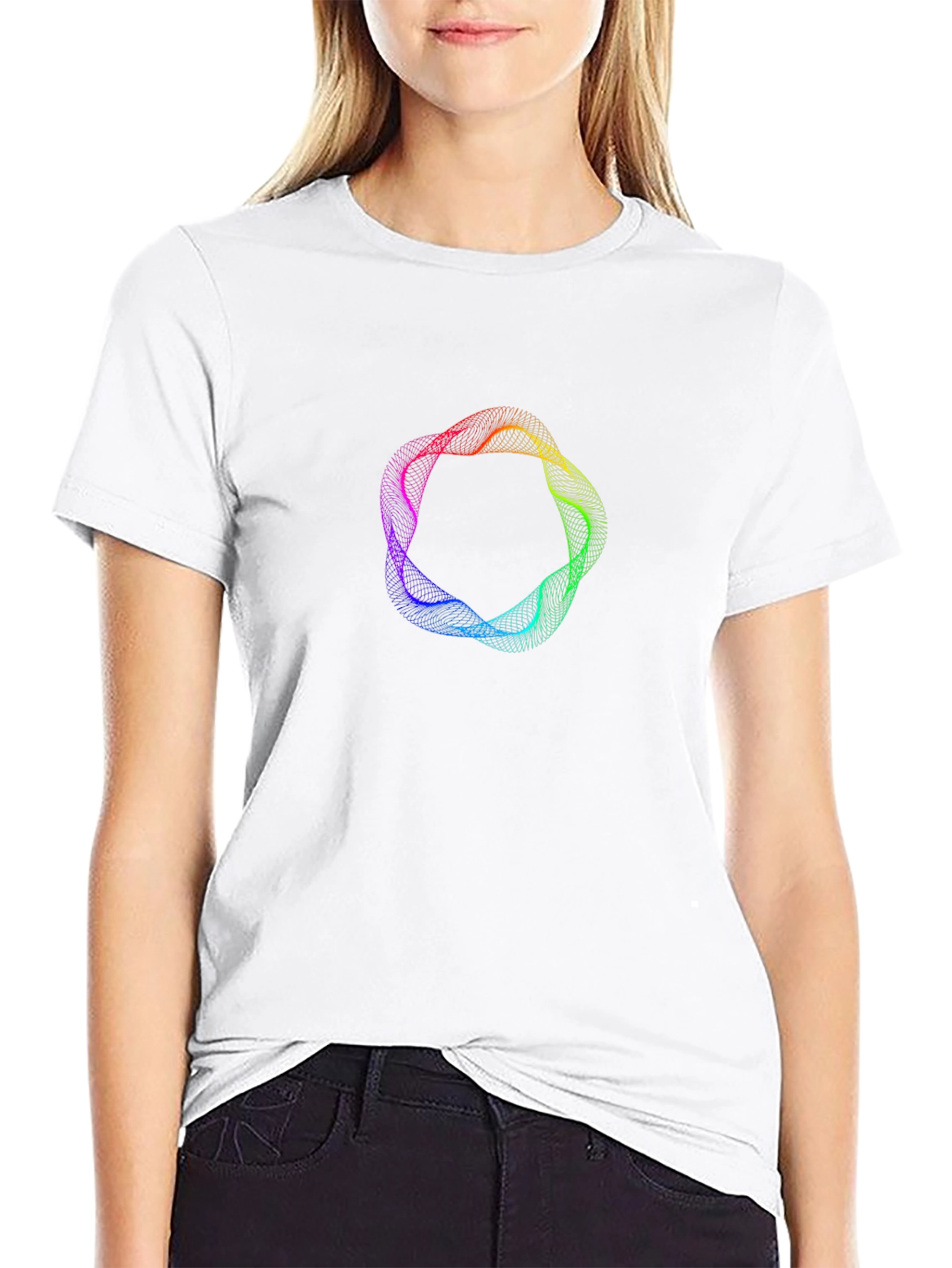 Black Abstract Rainbow Circle Graphic Black T-Shirt view 9