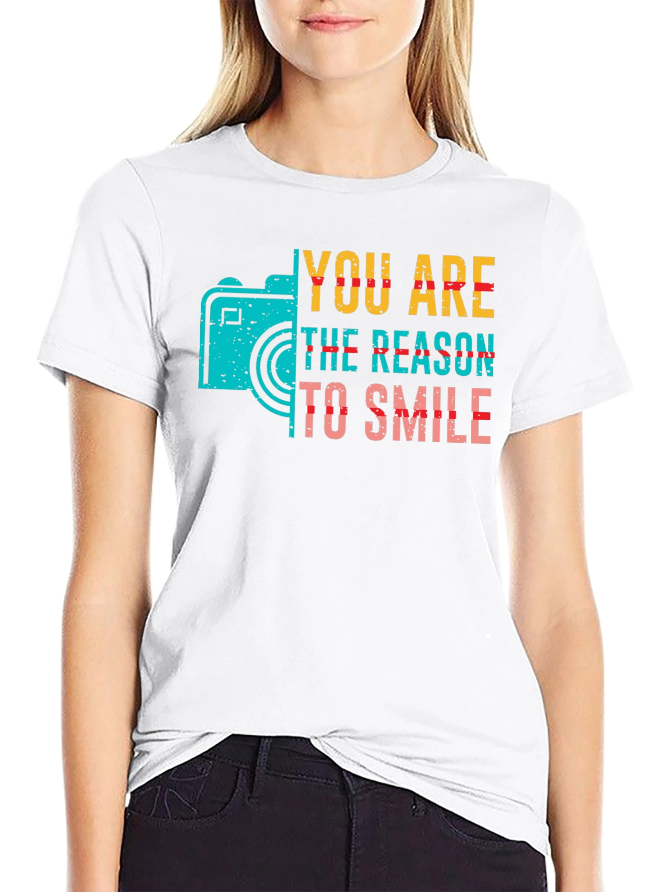 Black You Are The Reason To Smile Camera Graphic Tee view 9