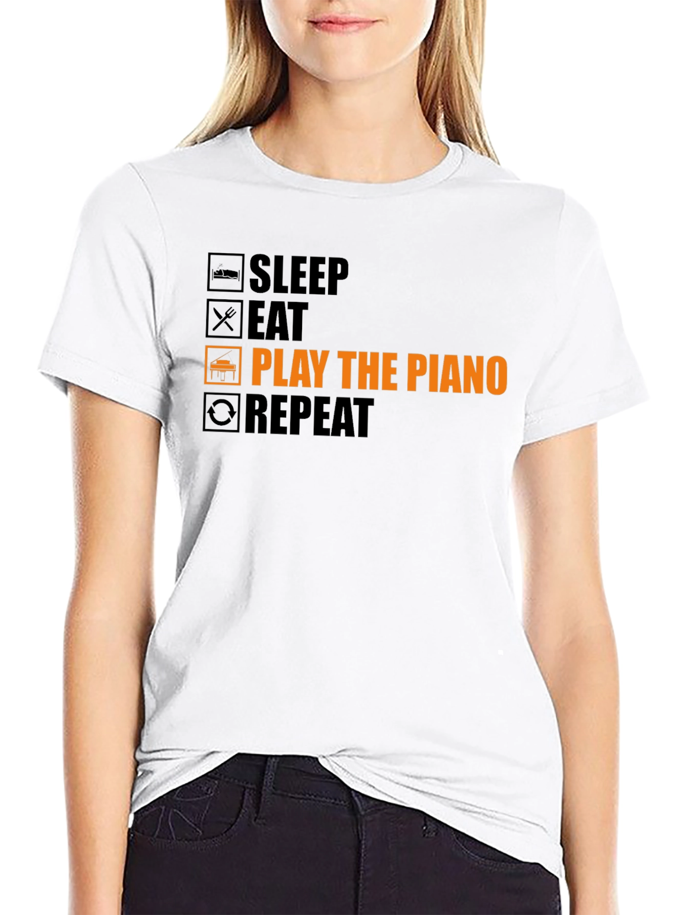 Black Piano Player T-Shirt: Sleep, Eat, Play, Repeat! view 9