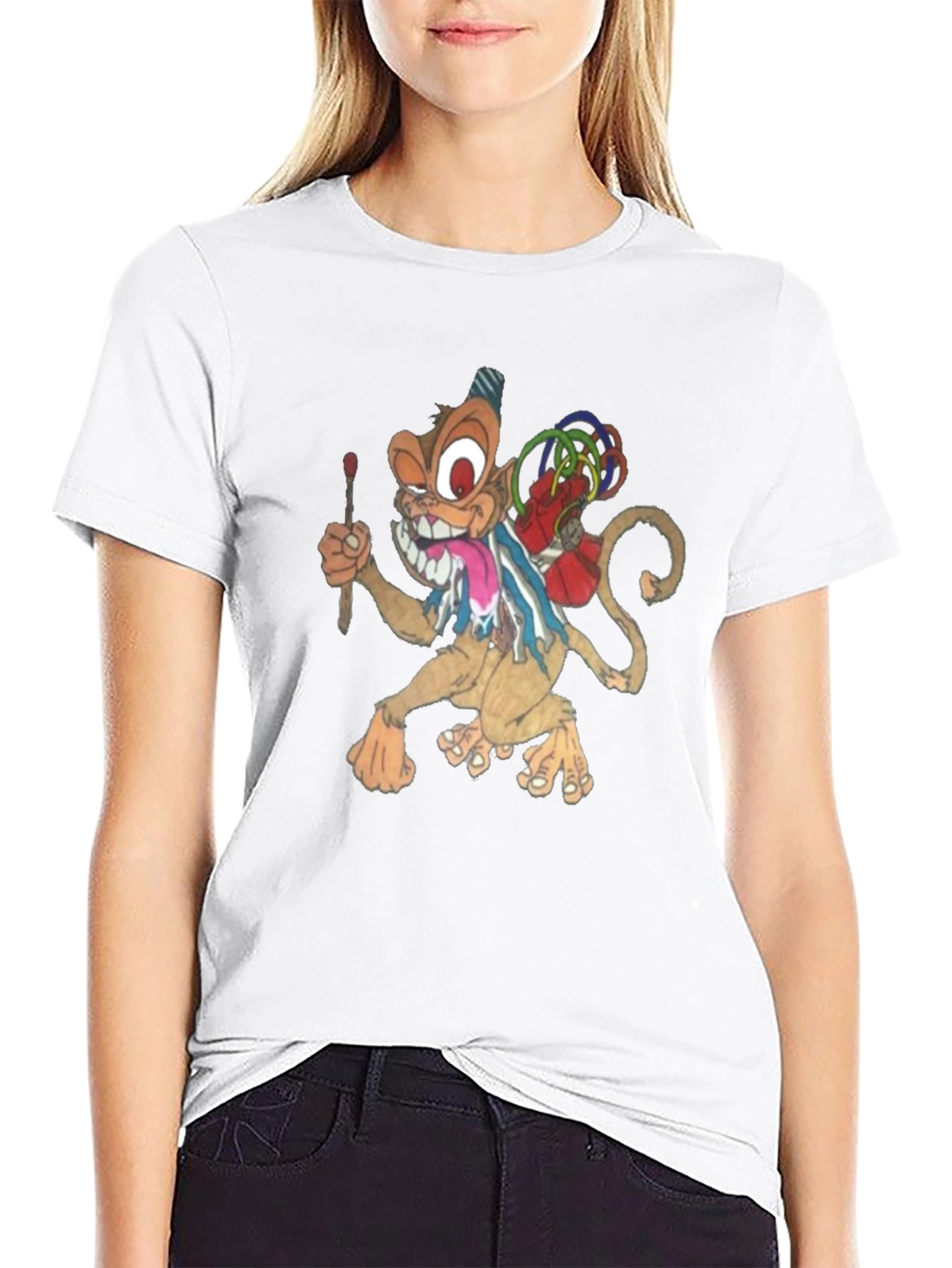Black Cartoon Monkey Graphic Print T-Shirt view 9