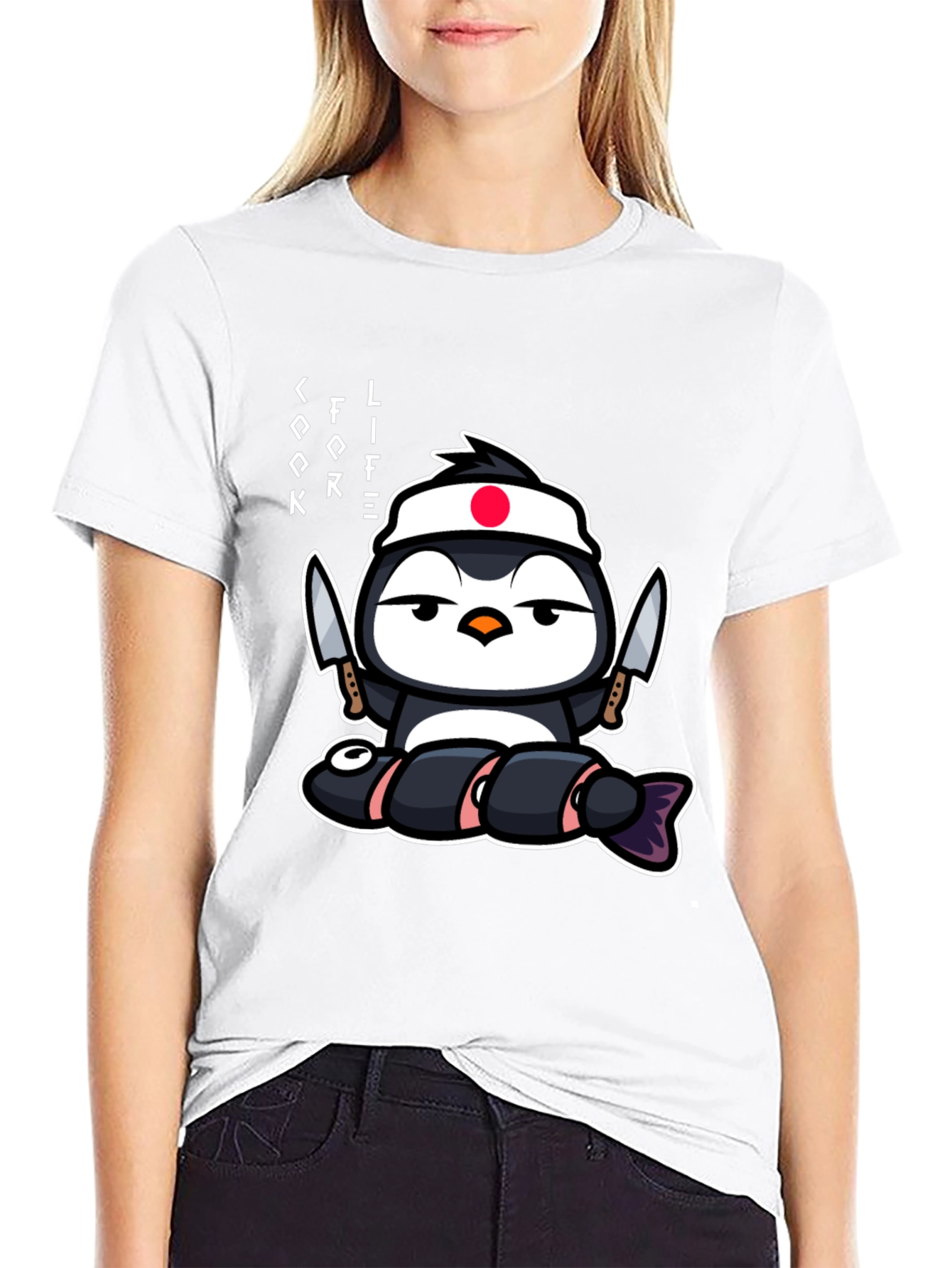 Black Sushi Chef Penguin T-Shirt - Cook Life view 9