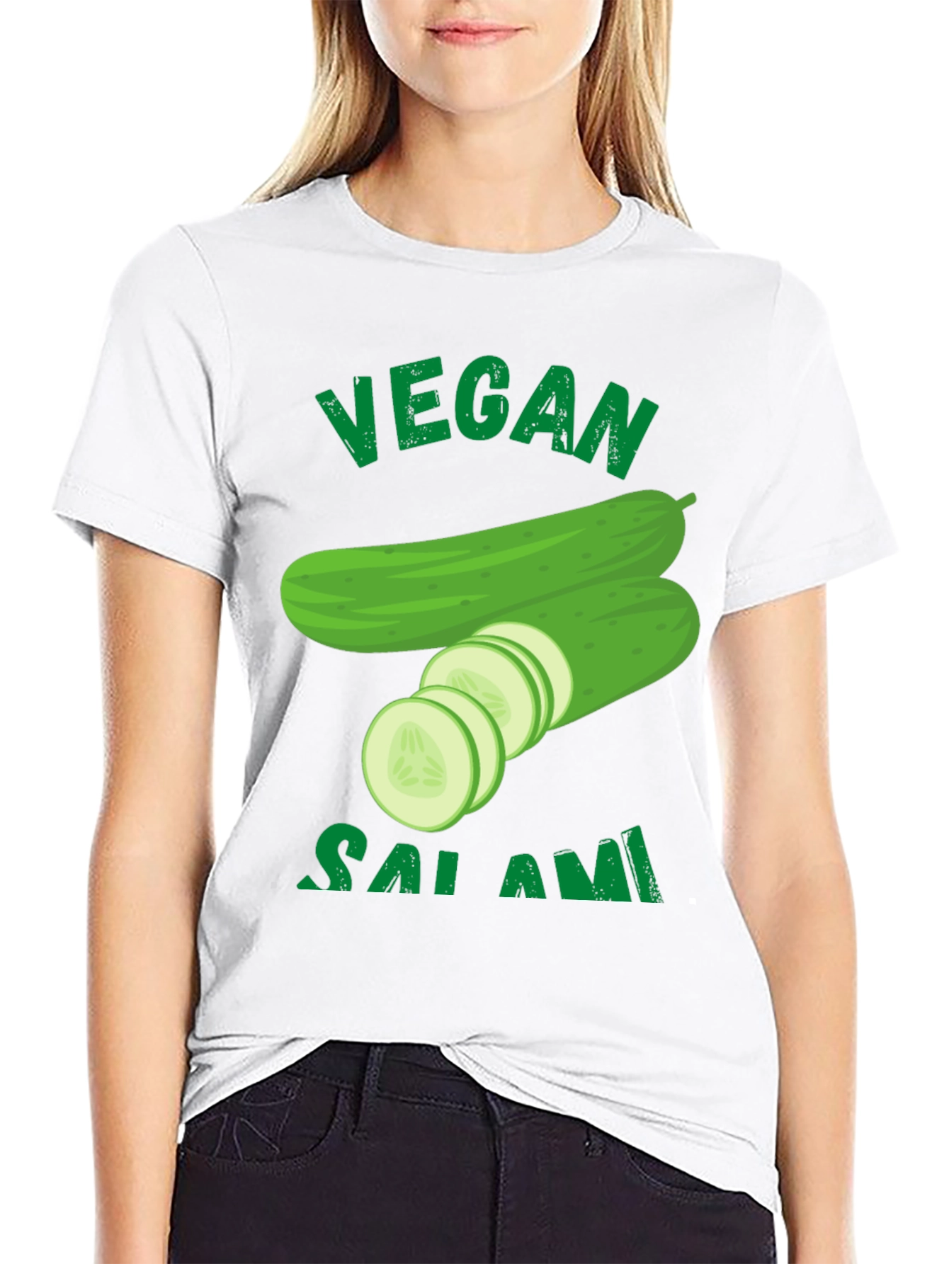 Black Vegan Salami Cucumber Graphic T-Shirt view 9
