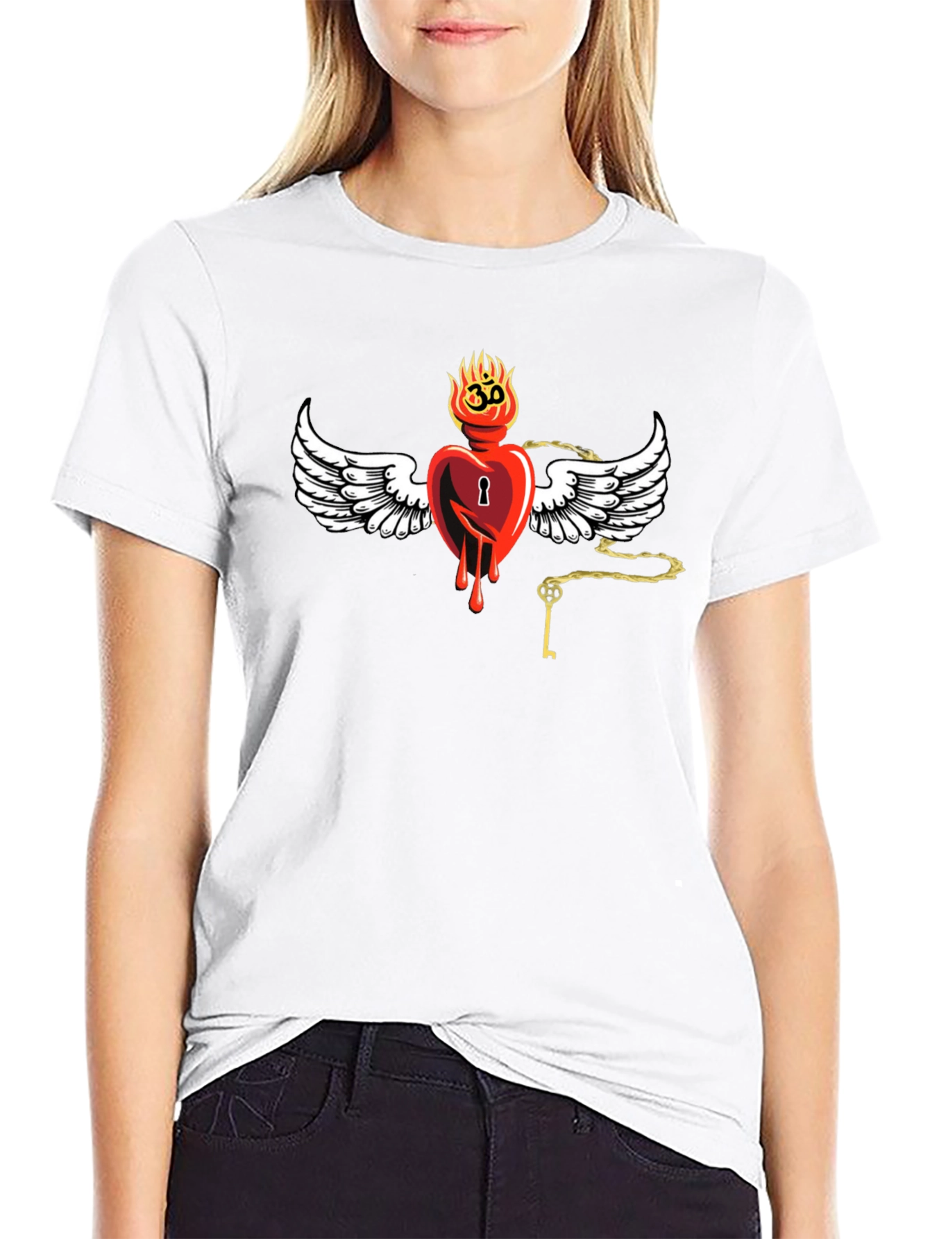 Black Heart with Wings Graphic Print T-Shirt view 9