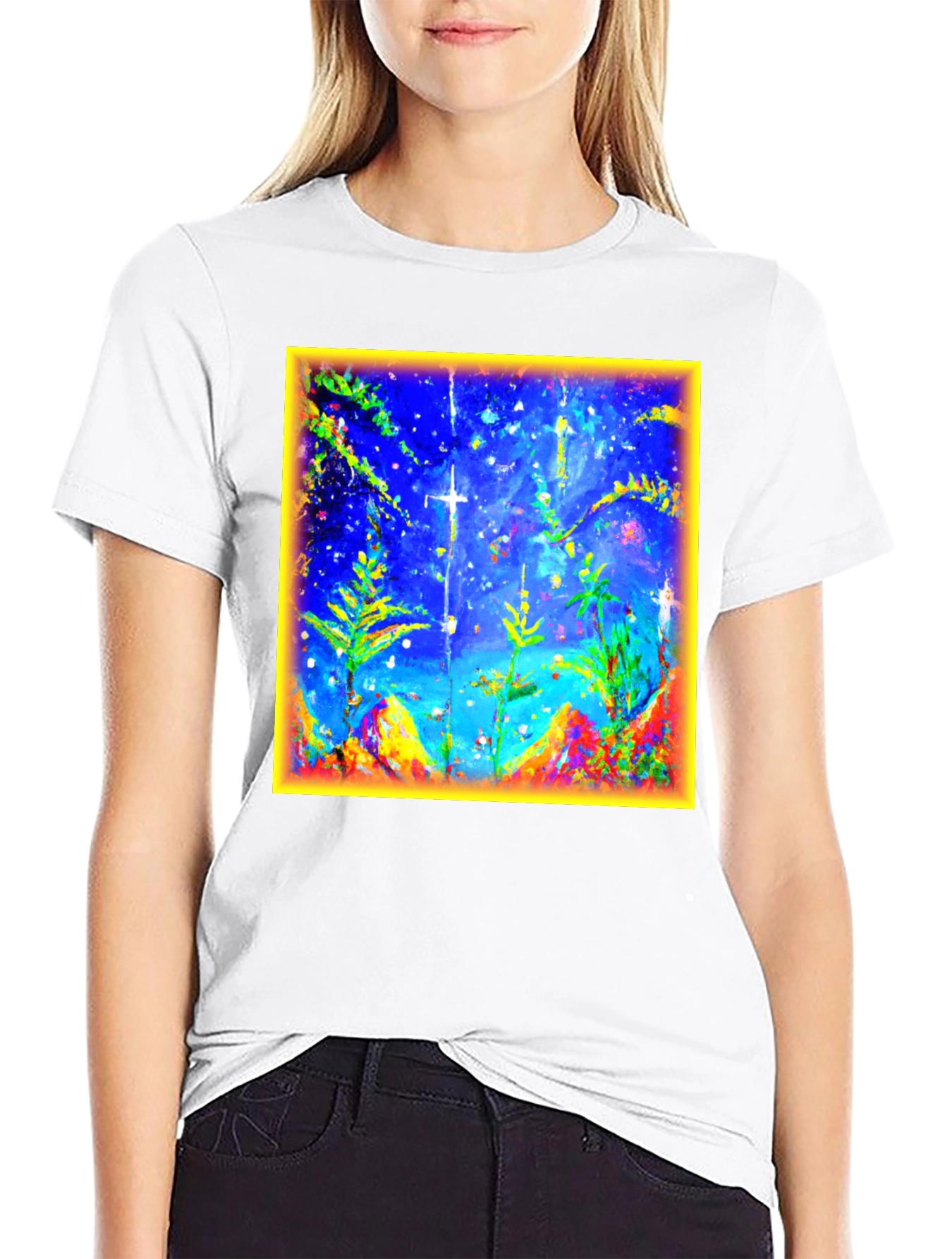 Black Abstract Art Graphic Tee - Men's Black Cotton T-Shirt view 9