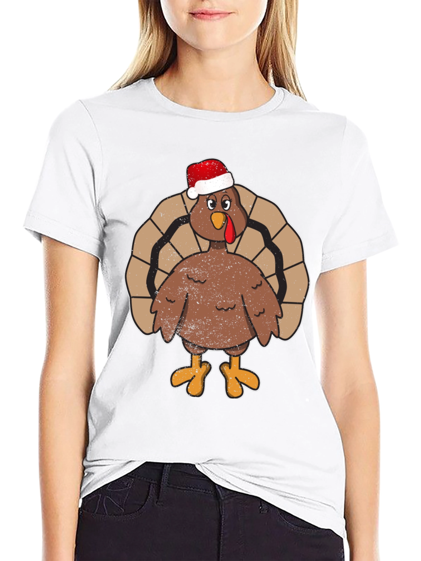 Black Festive Turkey Tee - Santa Hat Holiday Apparel view 9