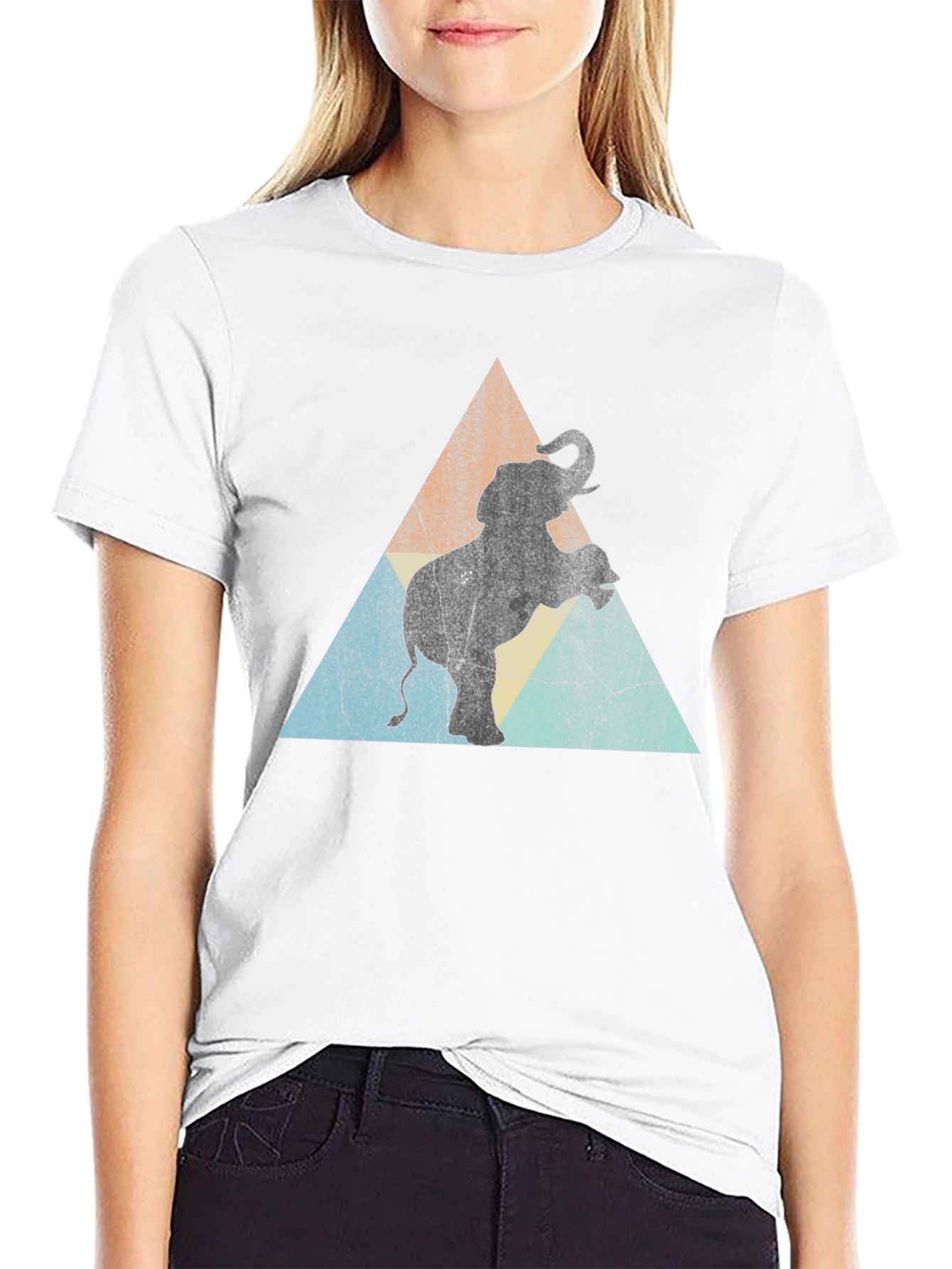 Black Elephant Retro Triangle Men's Black T-Shirt view 9