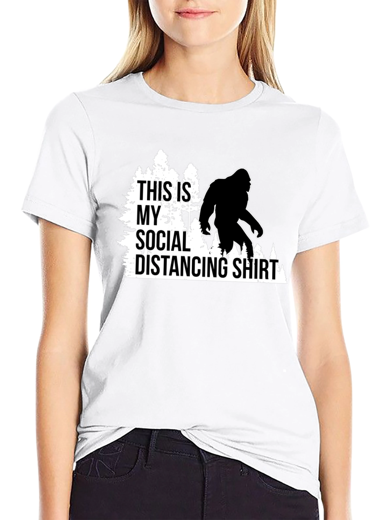 Black Funny Social Distancing Bigfoot Graphic Tee view 9