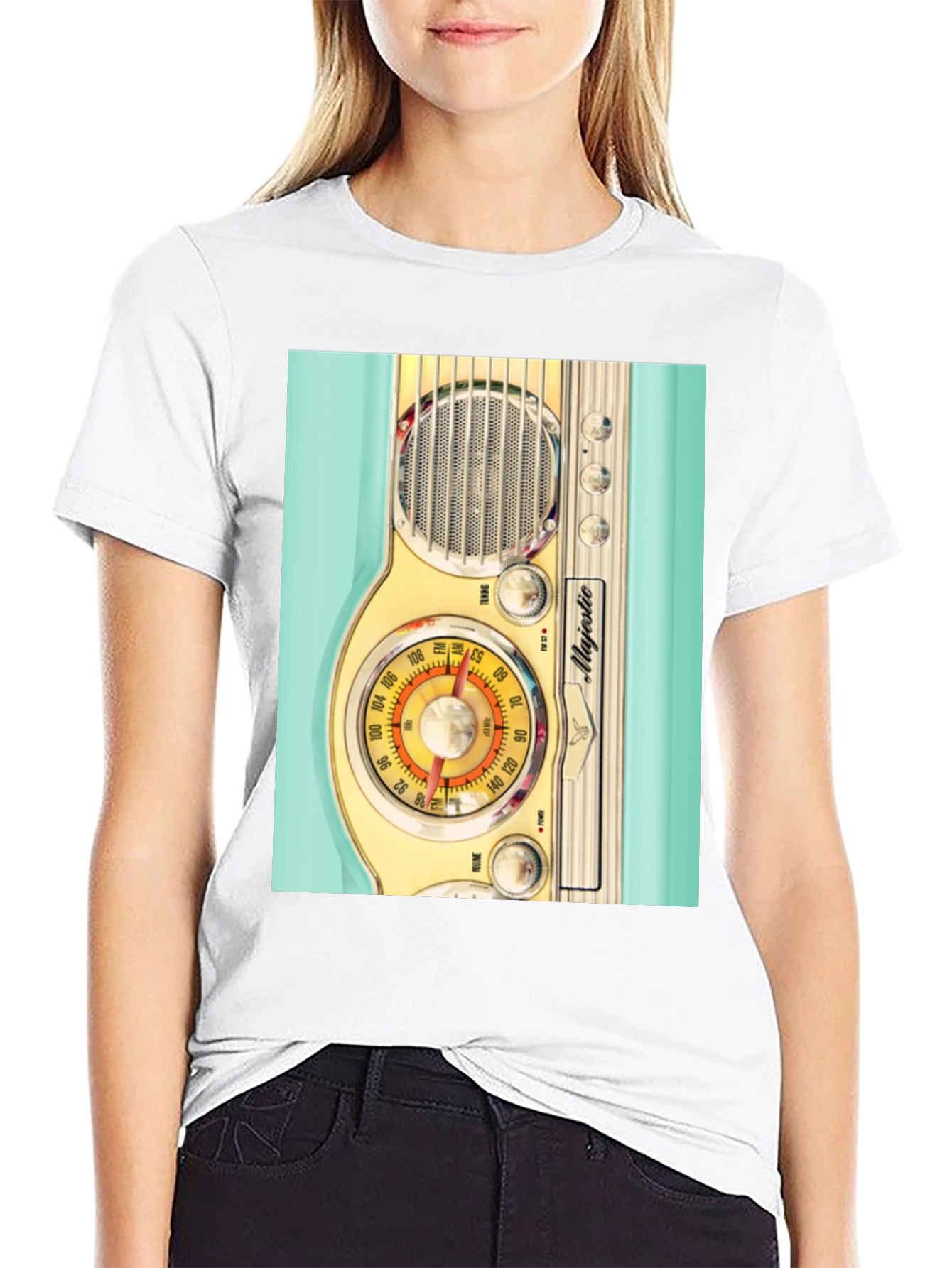 Black Retro Radio Graphic Tee - Vintage Majestic Radio Design view 9