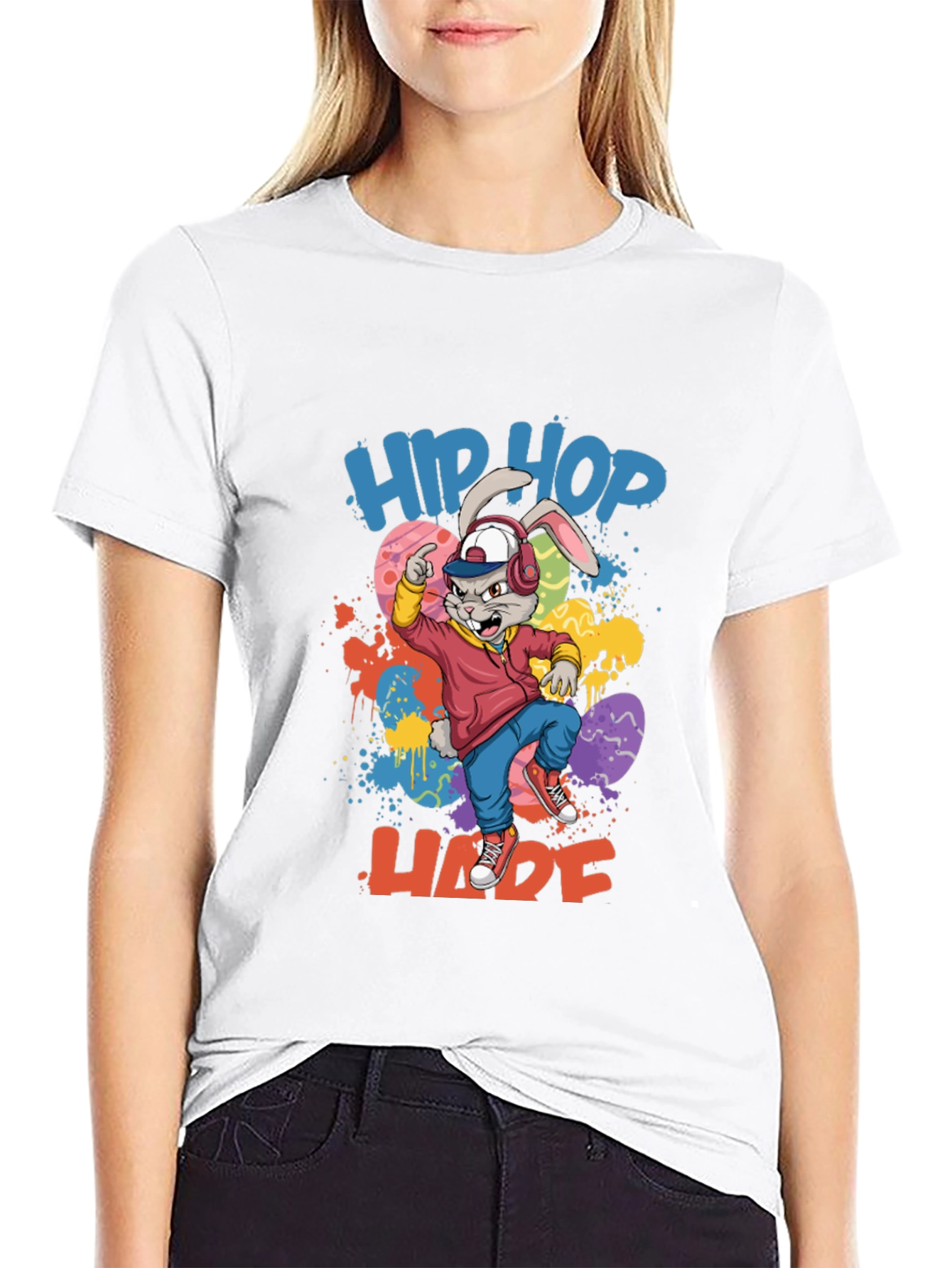 Black Hip Hop Hare Graphic Tee - Cool Bunny T-Shirt view 9