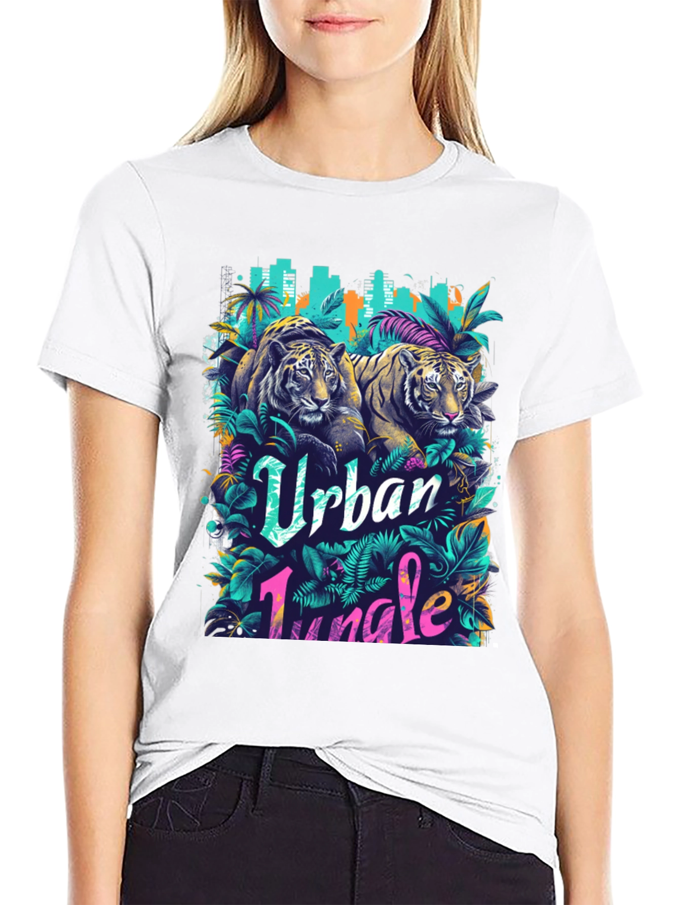 Black Urban Jungle Tiger Graphic T-Shirt view 9