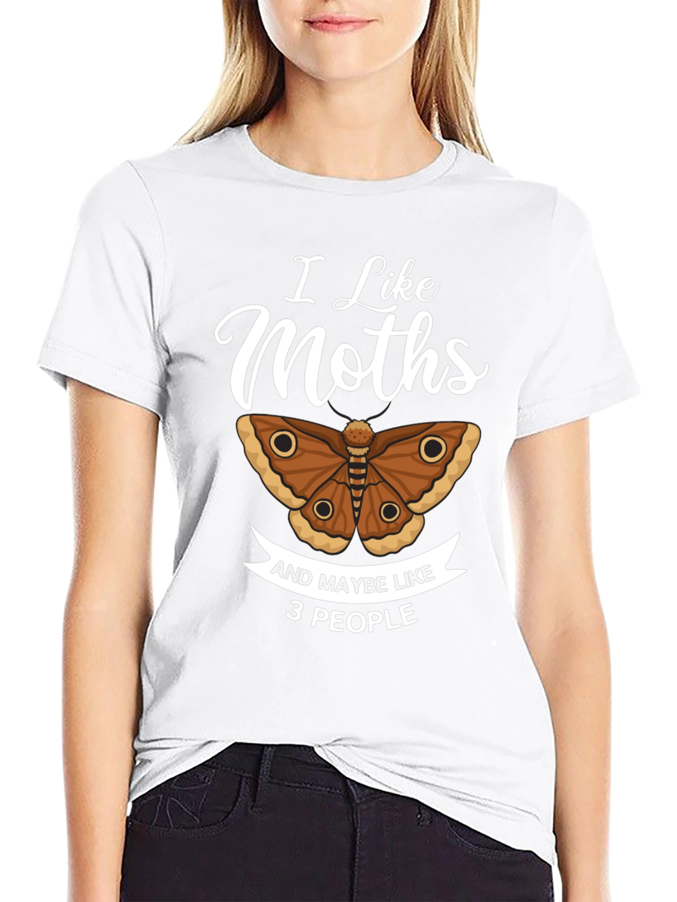 Black I Like Moths and Maybe Like 3 People T-Shirt view 9
