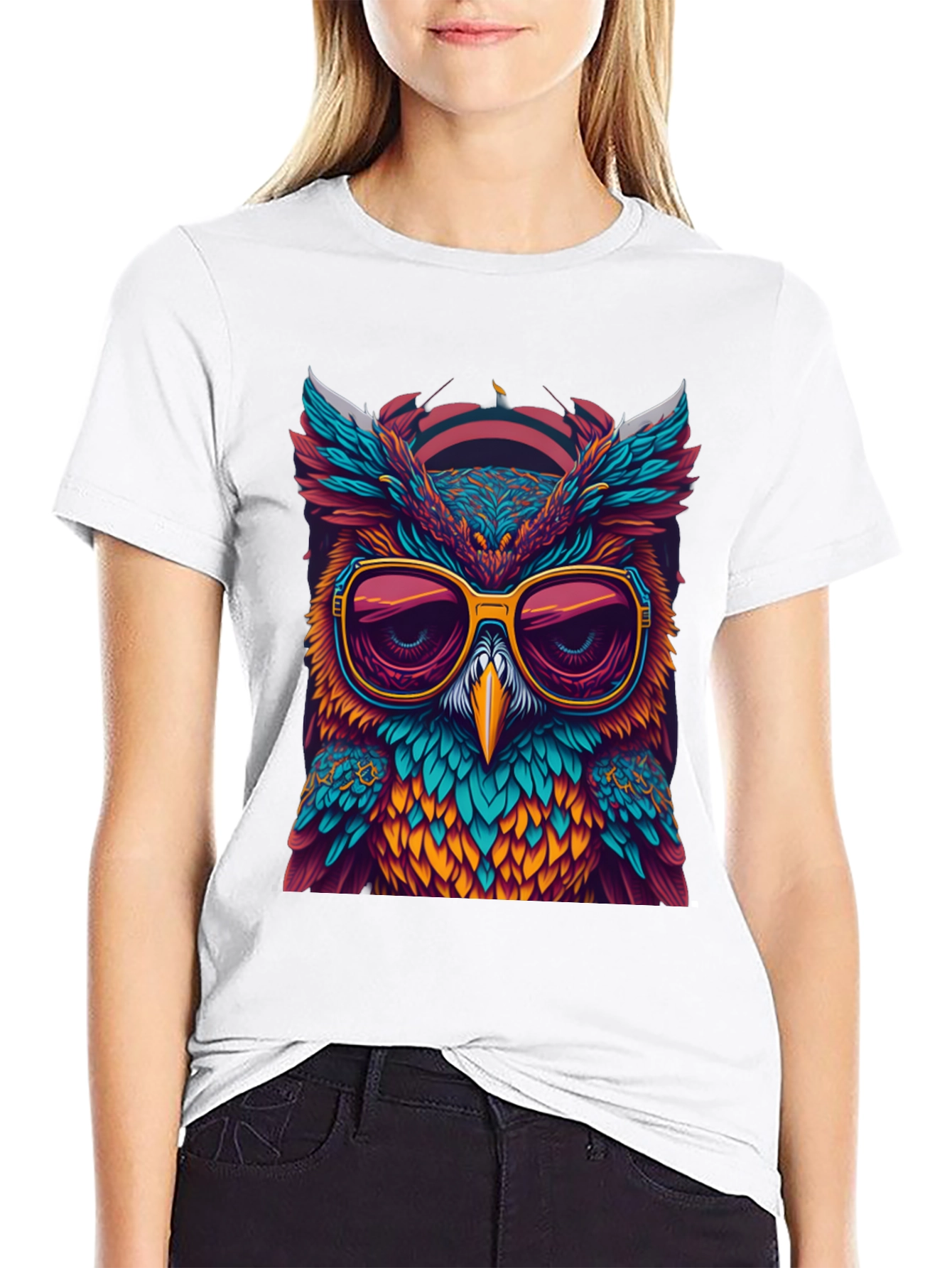 Black Cool Owl Graphic Tee - Unique Design view 9