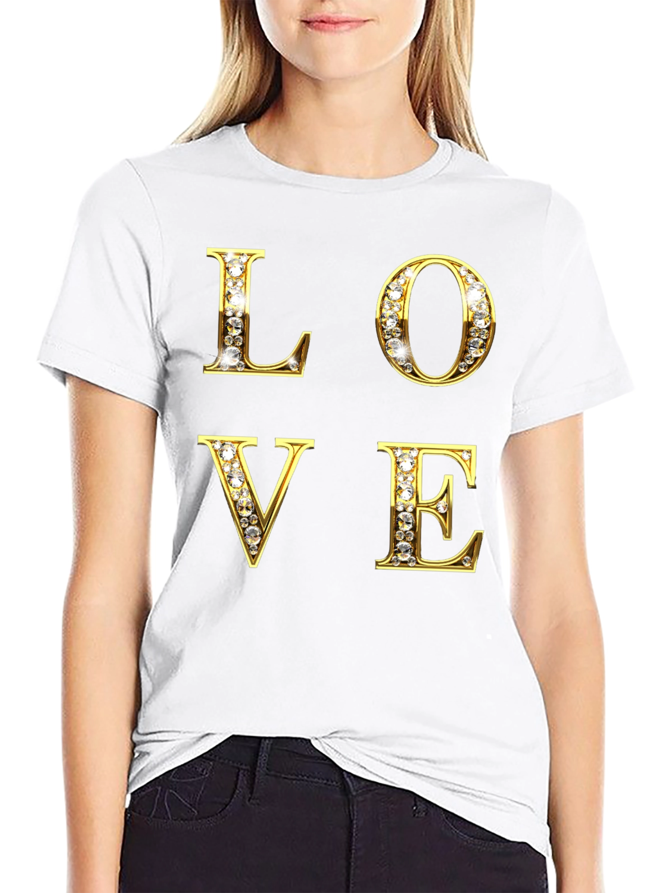 Black LOVE Diamond Letter Graphic Tee - Stylish & Eye-catching view 9