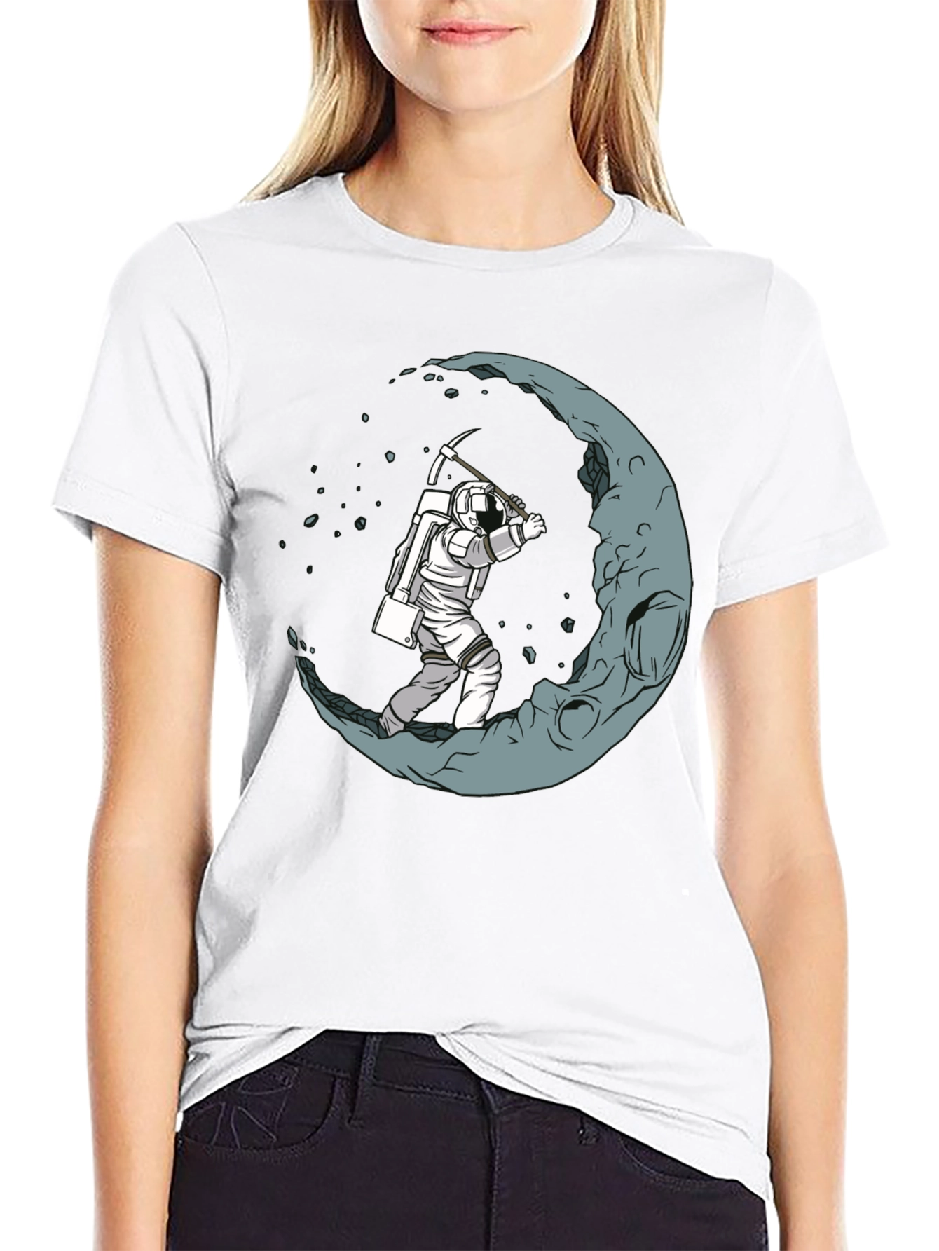 Black Astronaut Moon Mining Black T-Shirt view 9