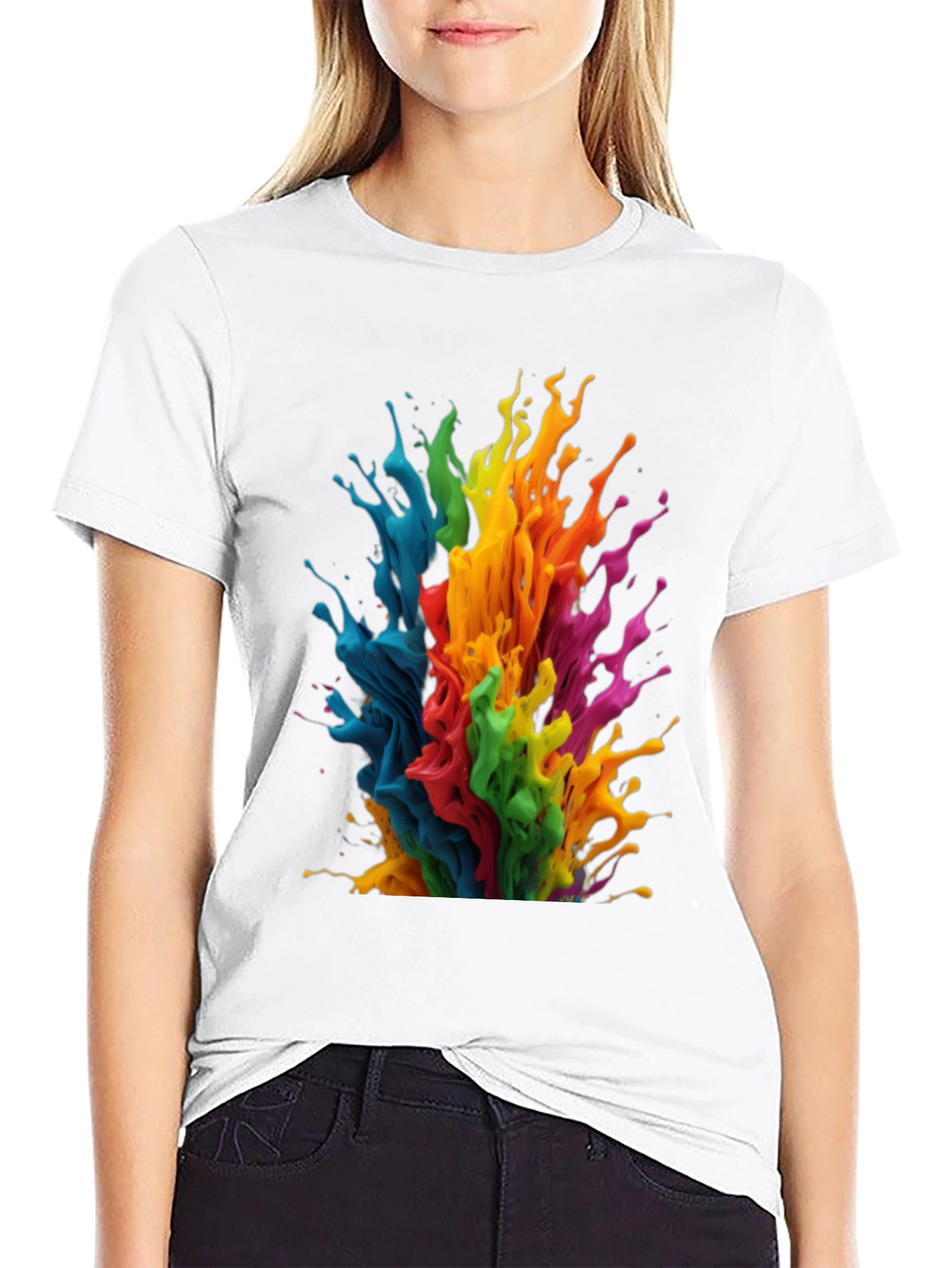 Black Rainbow Paint Splatter Graphic T-Shirt view 9