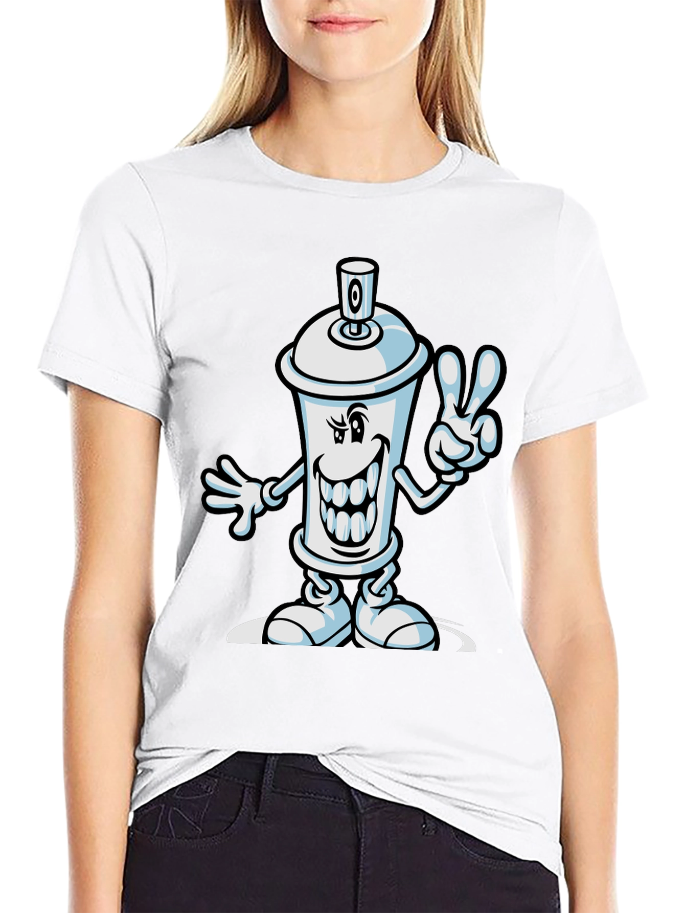 Black Cartoon Spray Paint Can Graphic Tee view 9
