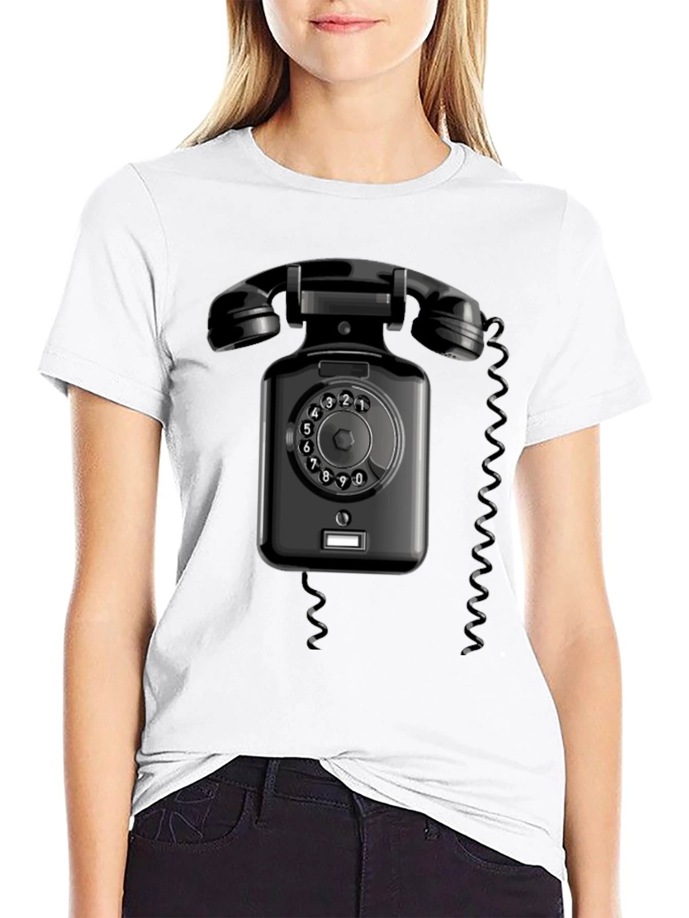 Black Vintage Rotary Phone Graphic T-Shirt - Retro Style view 9