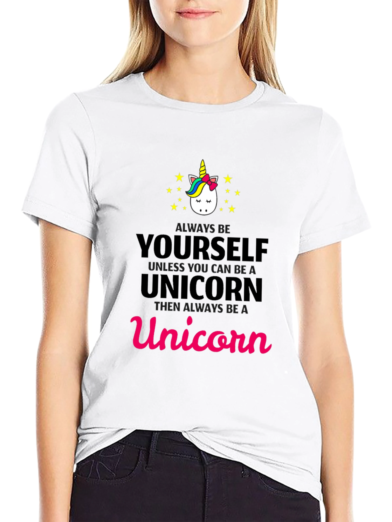 Black Unicorn Graphic Tee - Always Be Yourself T-Shirt view 9