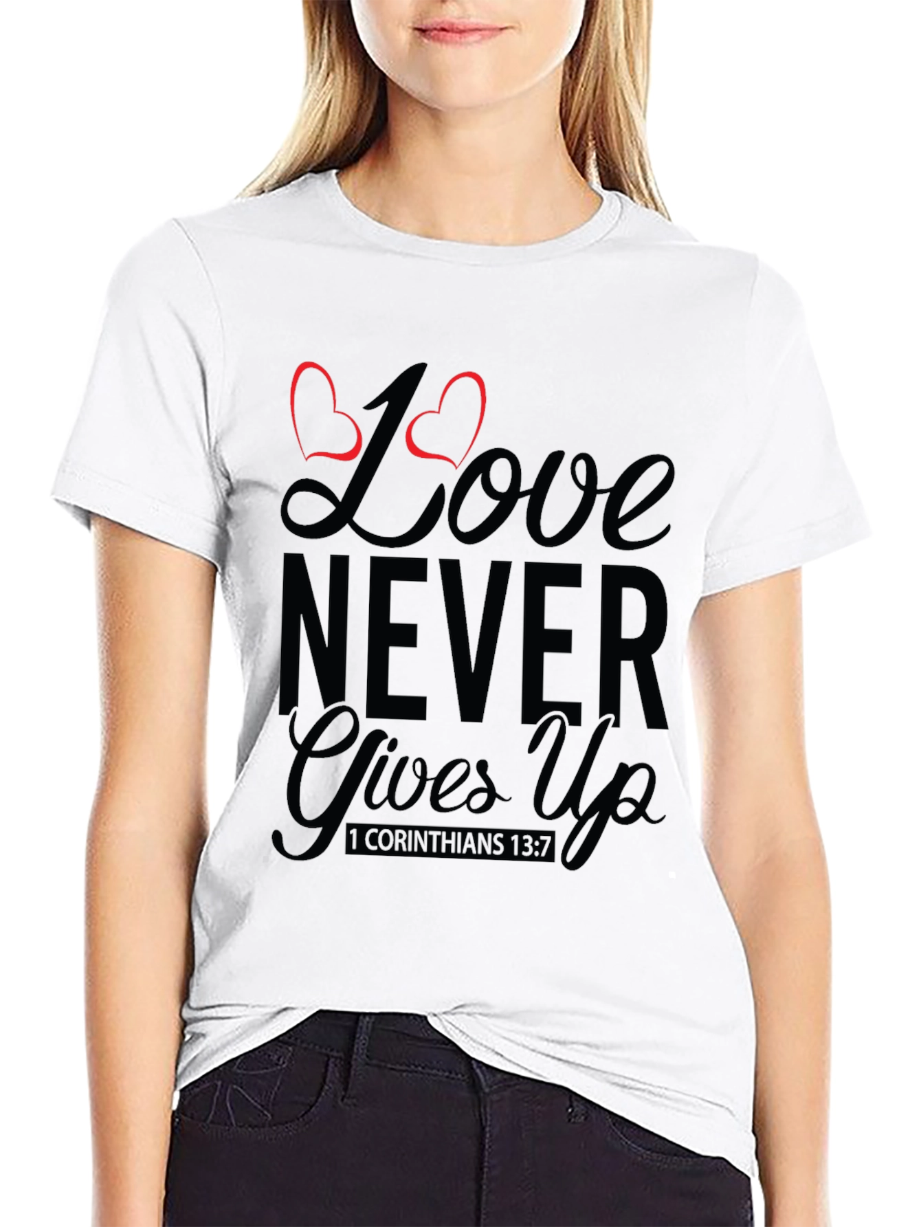 Black Love Never Gives Up Black T-Shirt view 9