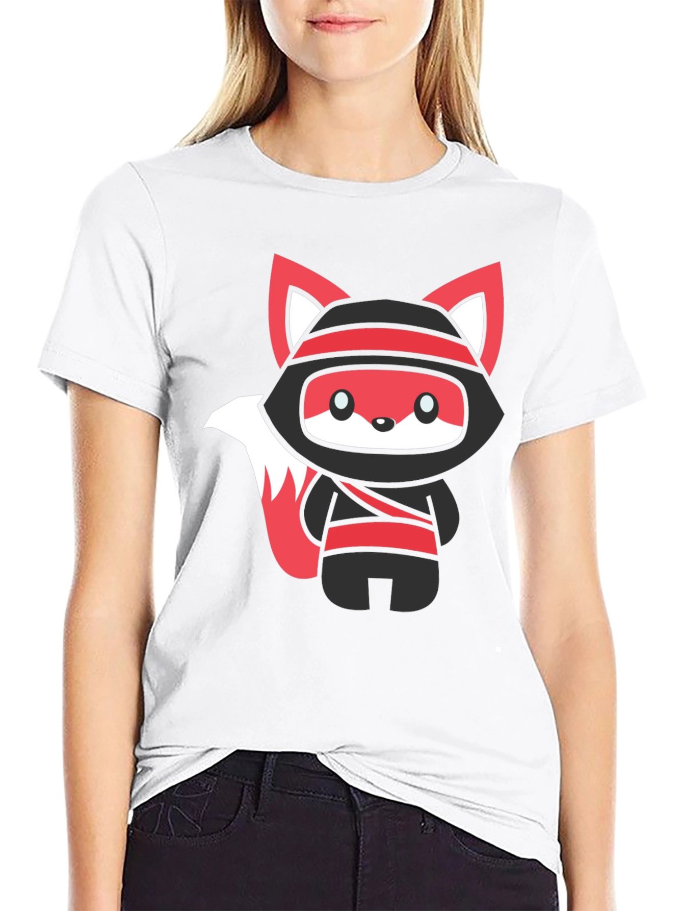 Black Ninja Fox Graphic Black T-Shirt view 9