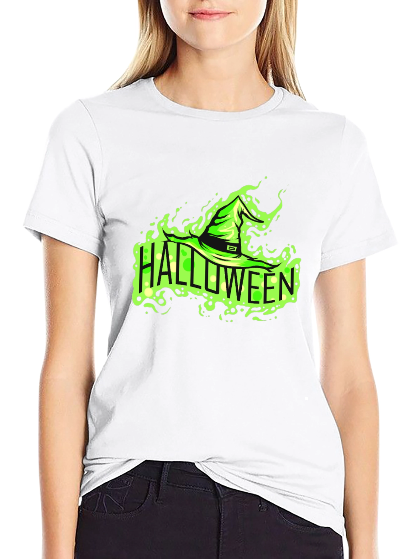 Black Halloween Witch Hat Graphic Tee view 9