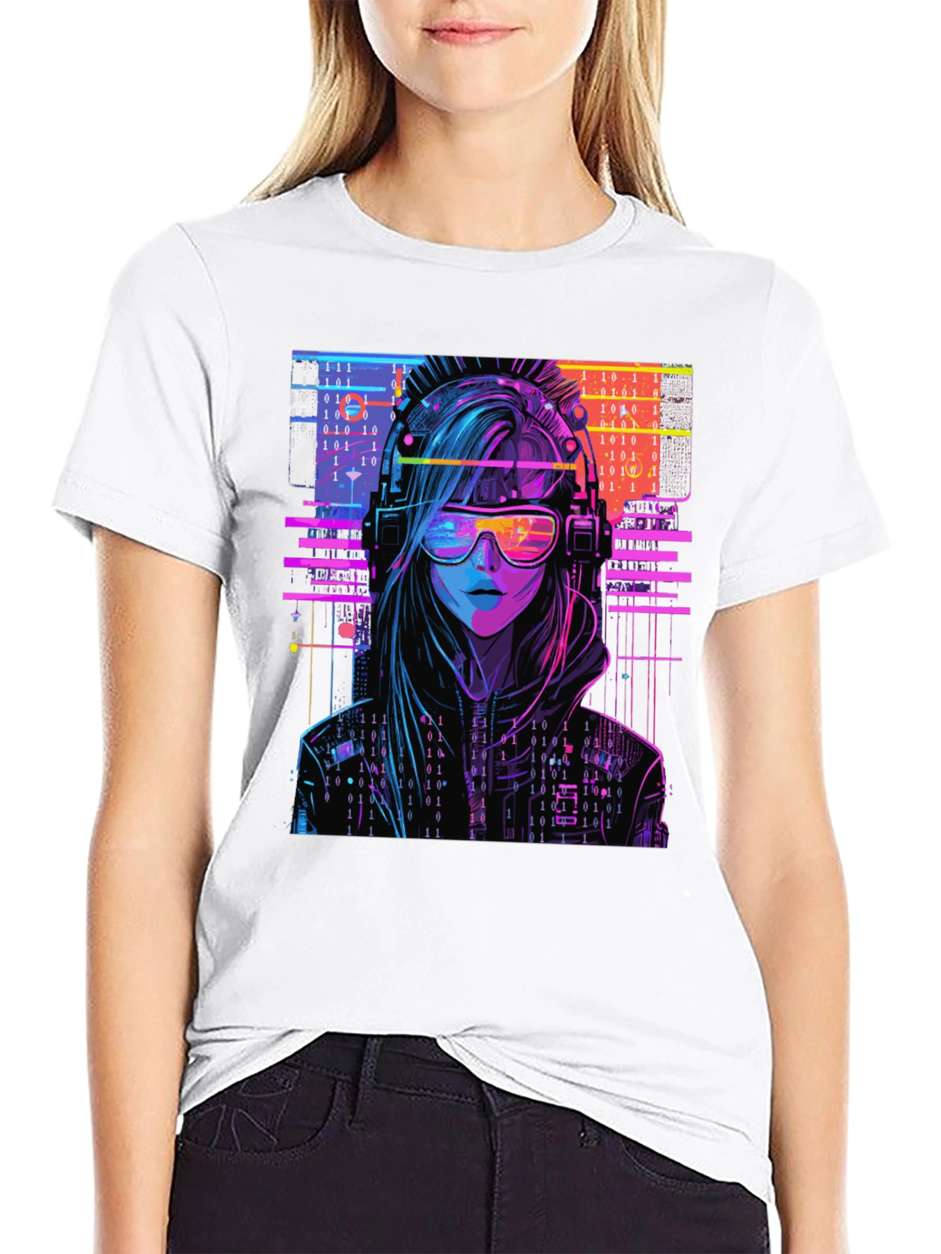 Cyberpunk Girl T-Shirt - Binary Code Design - 9