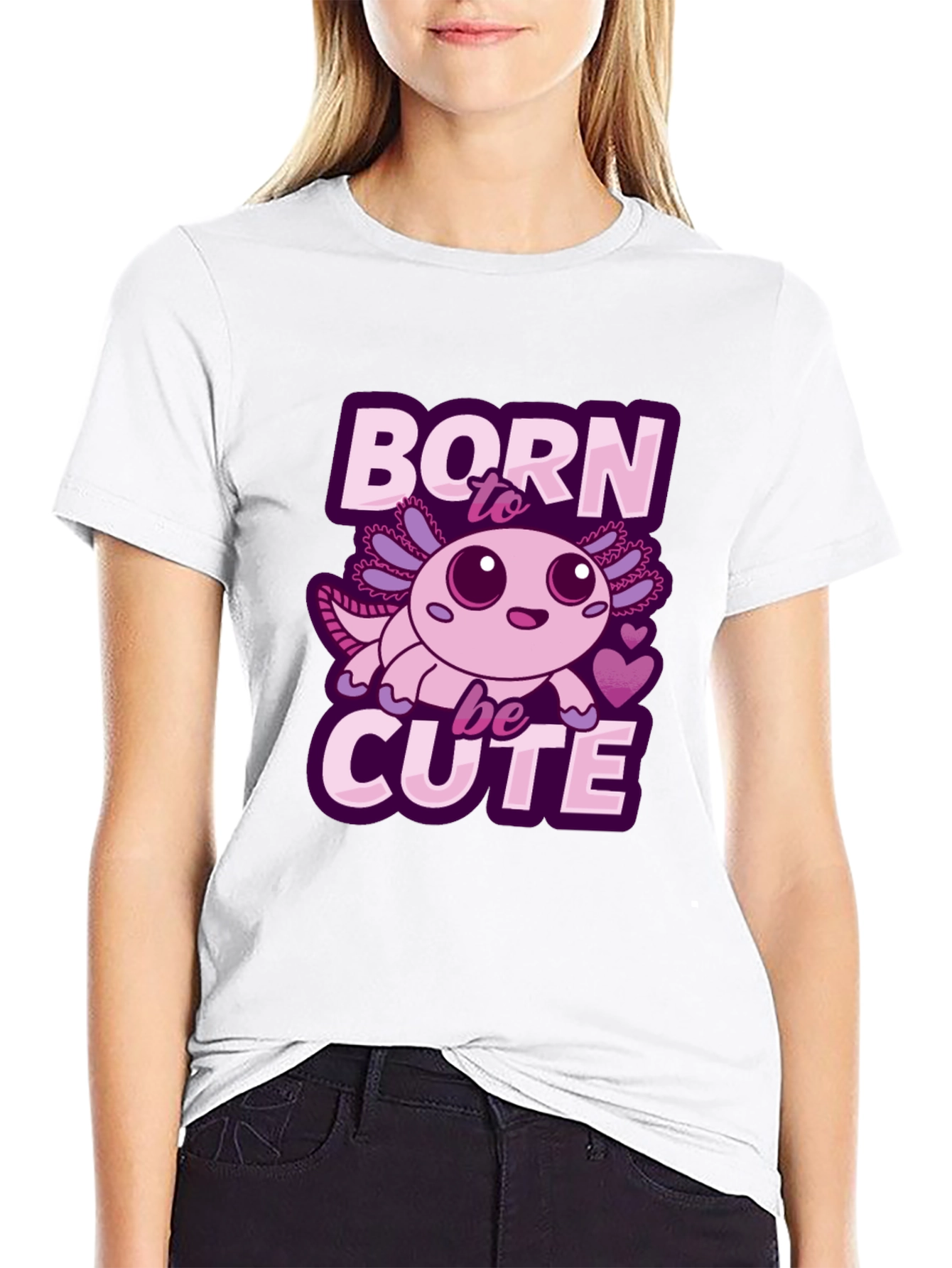 Black Born To Be Cute Axolotl T-Shirt view 9