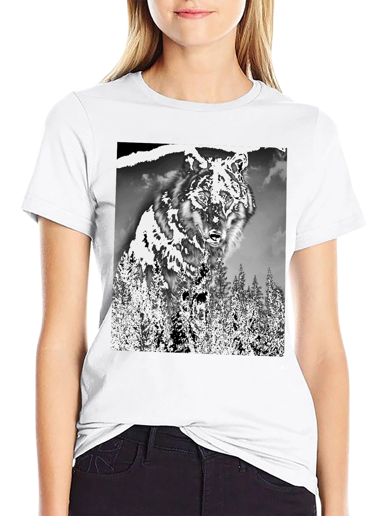 Black Wolf in the Woods Graphic Tee - Black view 9