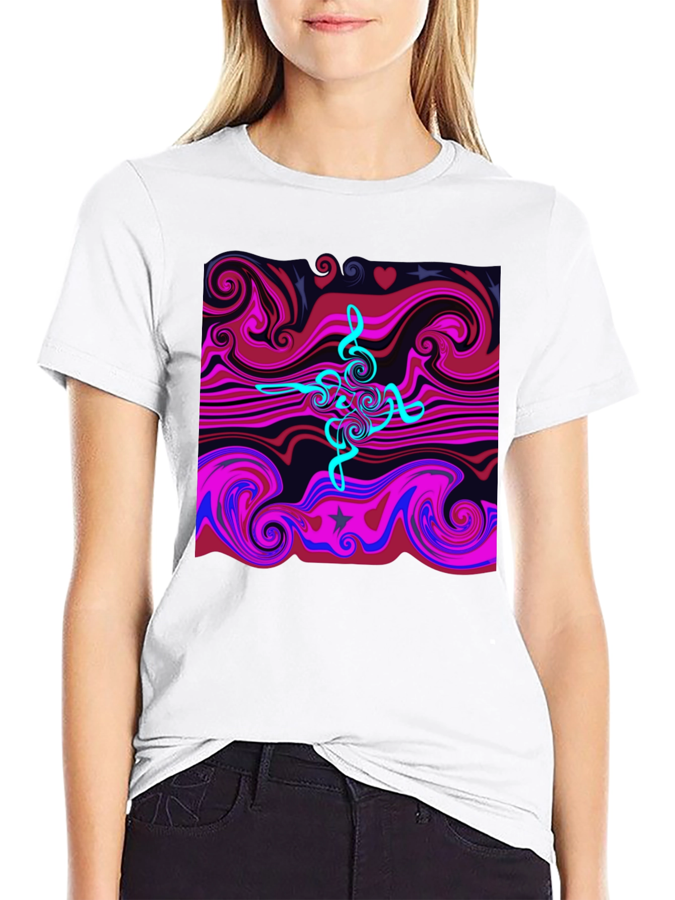 Black Abstract Swirl Tee - Cool Graphic Print Black T-Shirt view 9