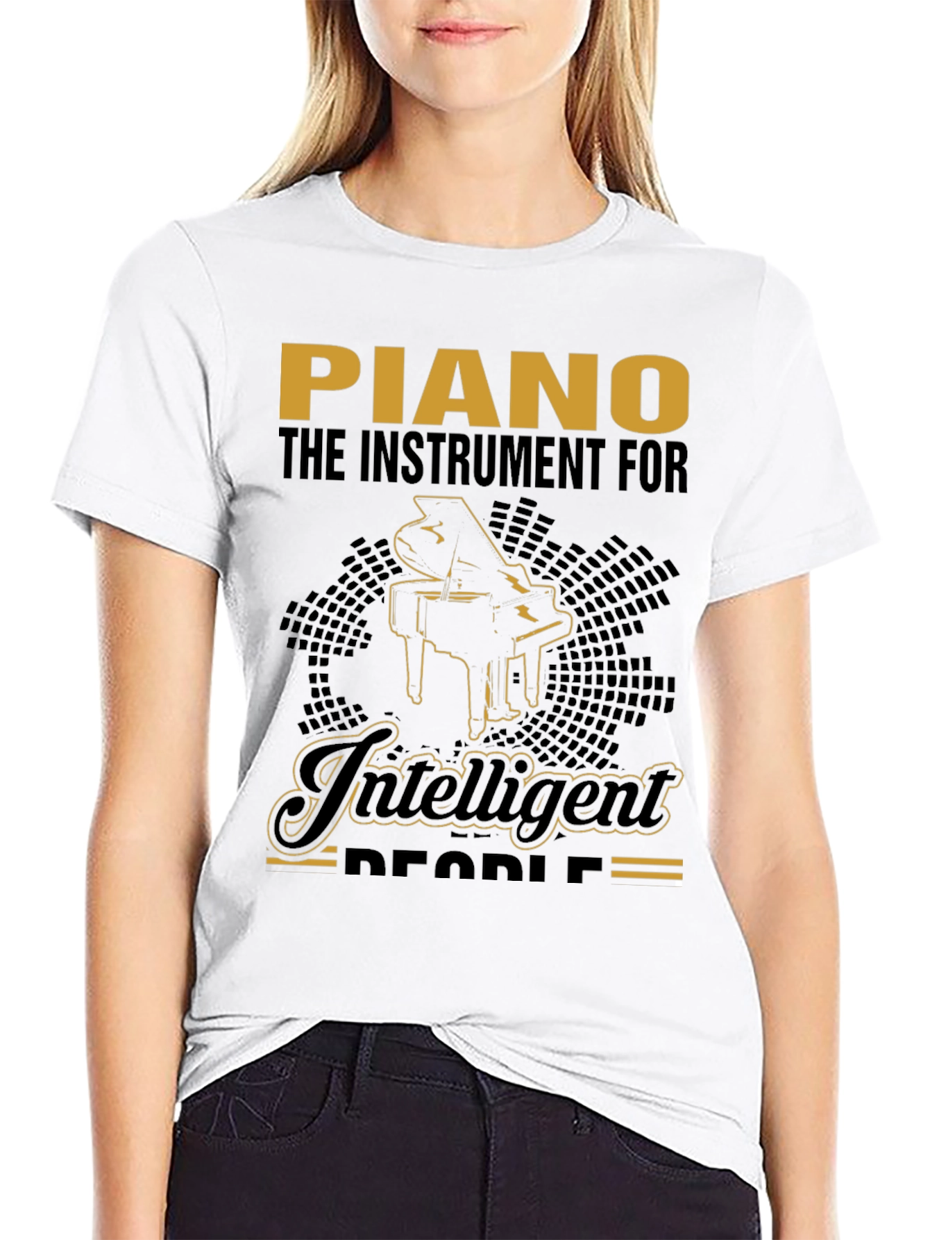 Black Piano Intelligent People Graphic T-Shirt view 9