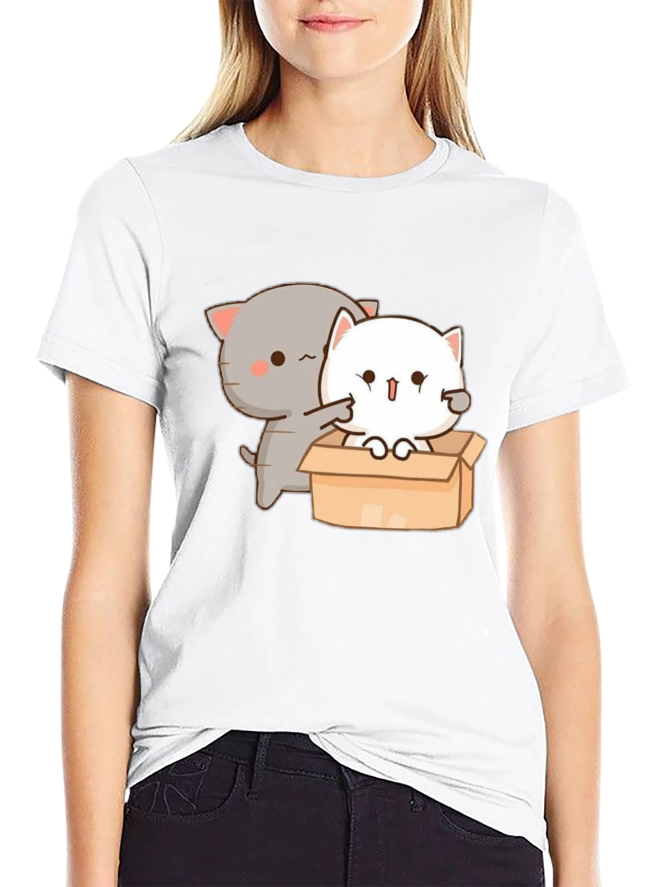 Black Cute Cat in Box Graphic T-Shirt view 9