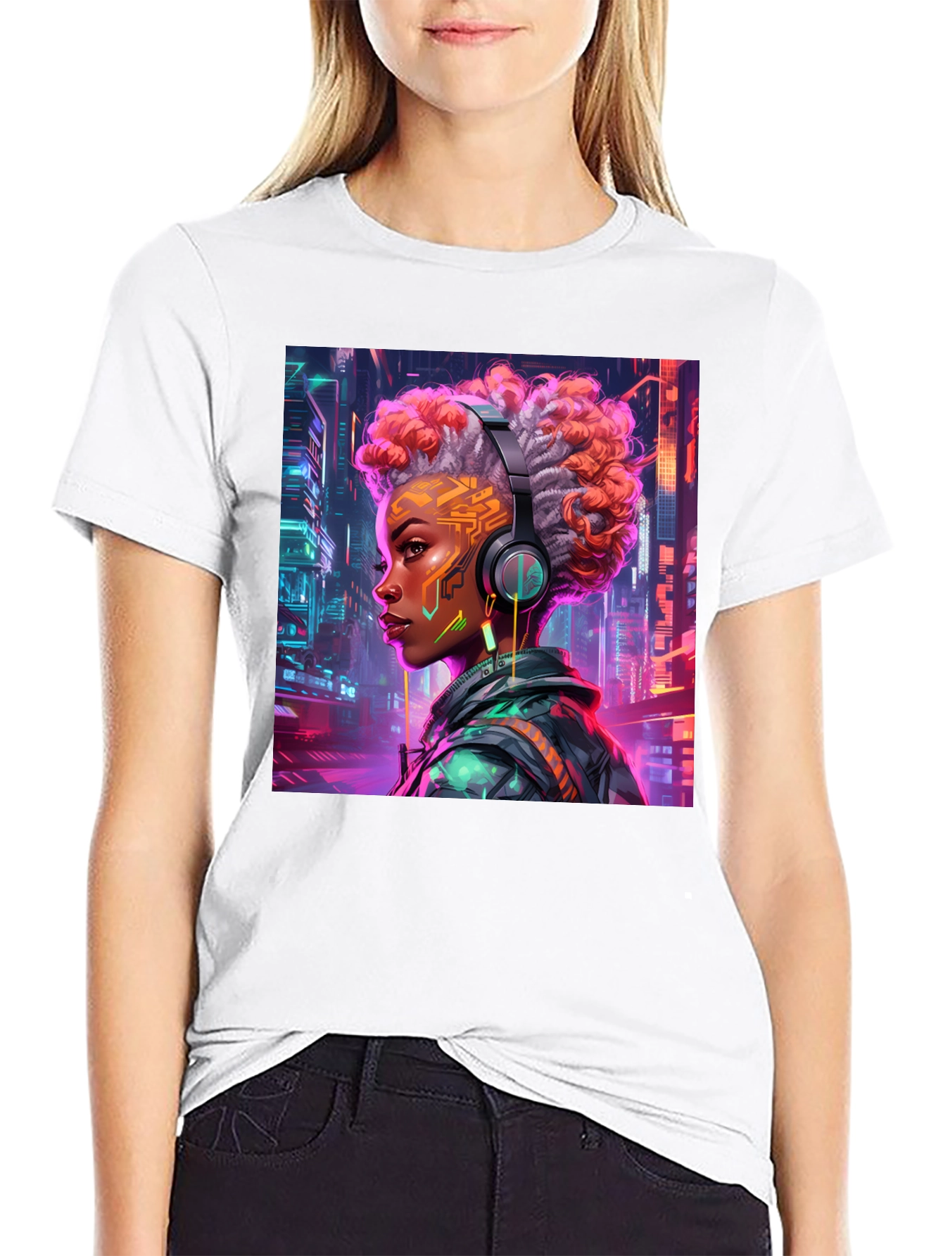 Black Cyberpunk Girl Graphic Tee - Futuristic Style view 9
