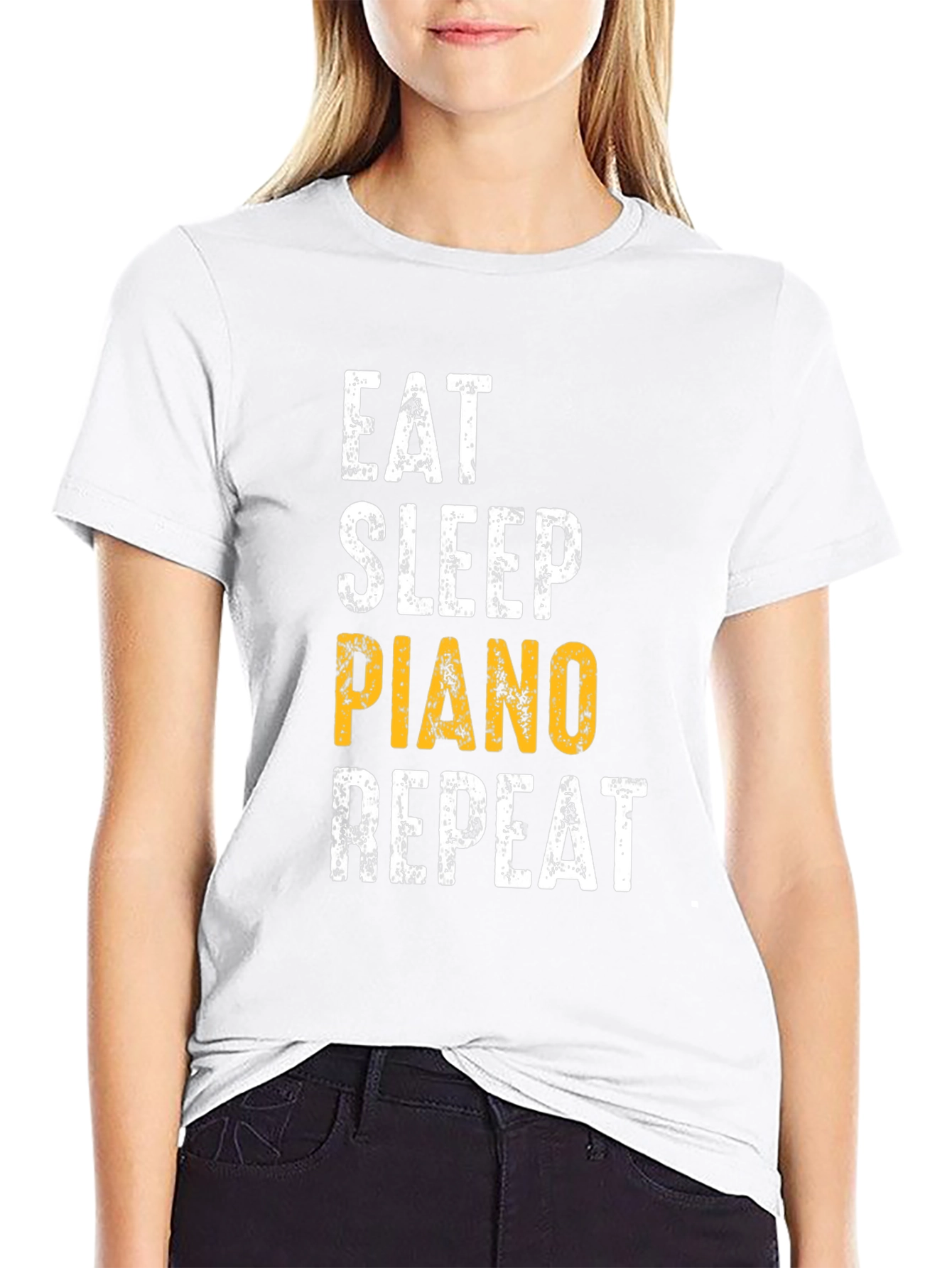 Black Eat Sleep Piano Repeat Black Graphic Tee view 9