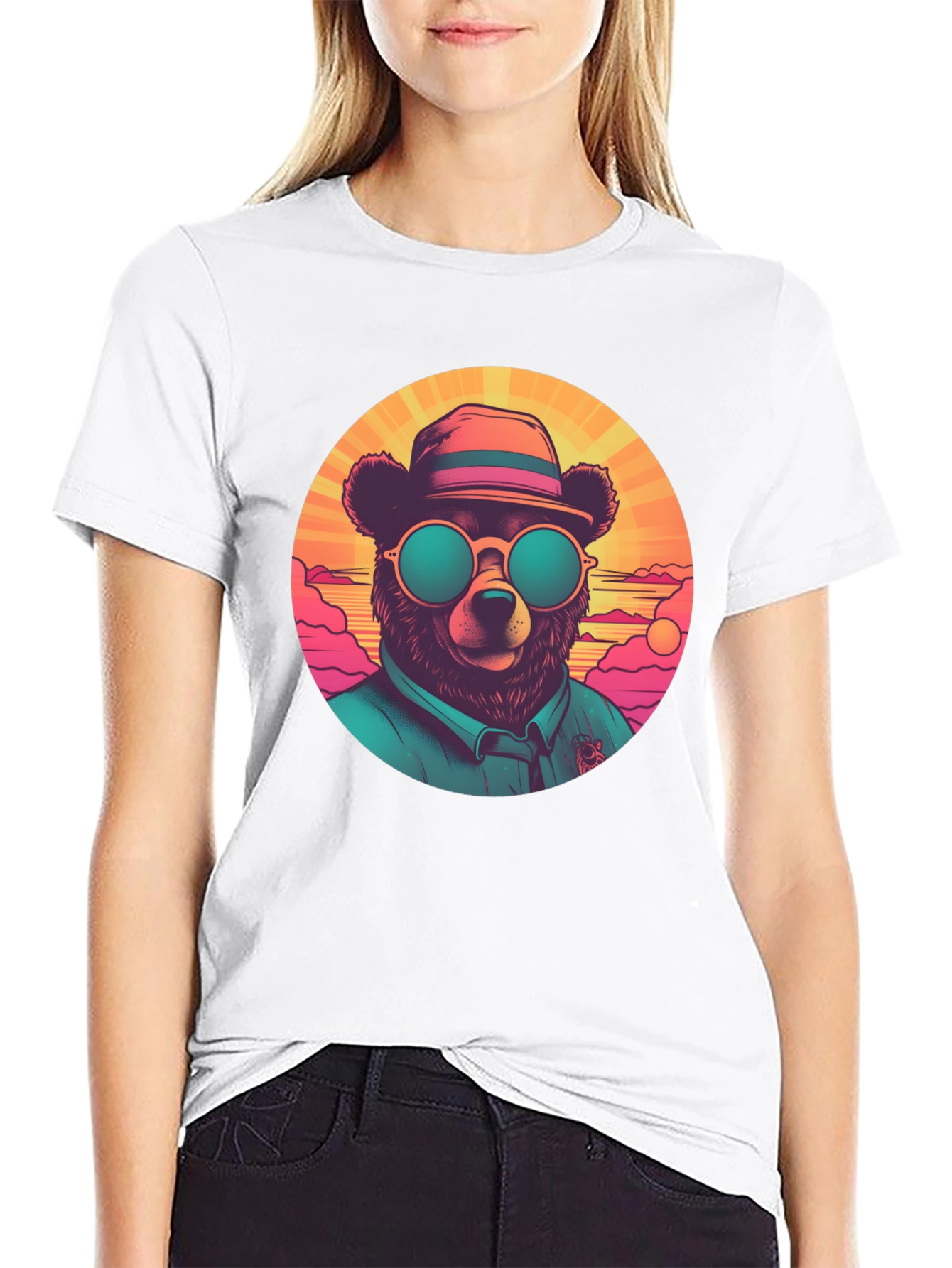 Black Cool Bear Graphic Tee - Retro Style view 9