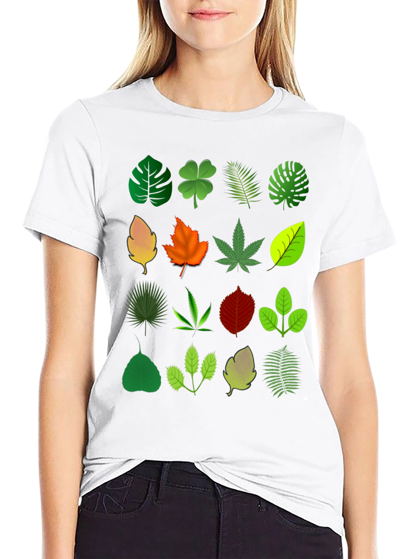 Black Leaf Pattern T-Shirt view 9