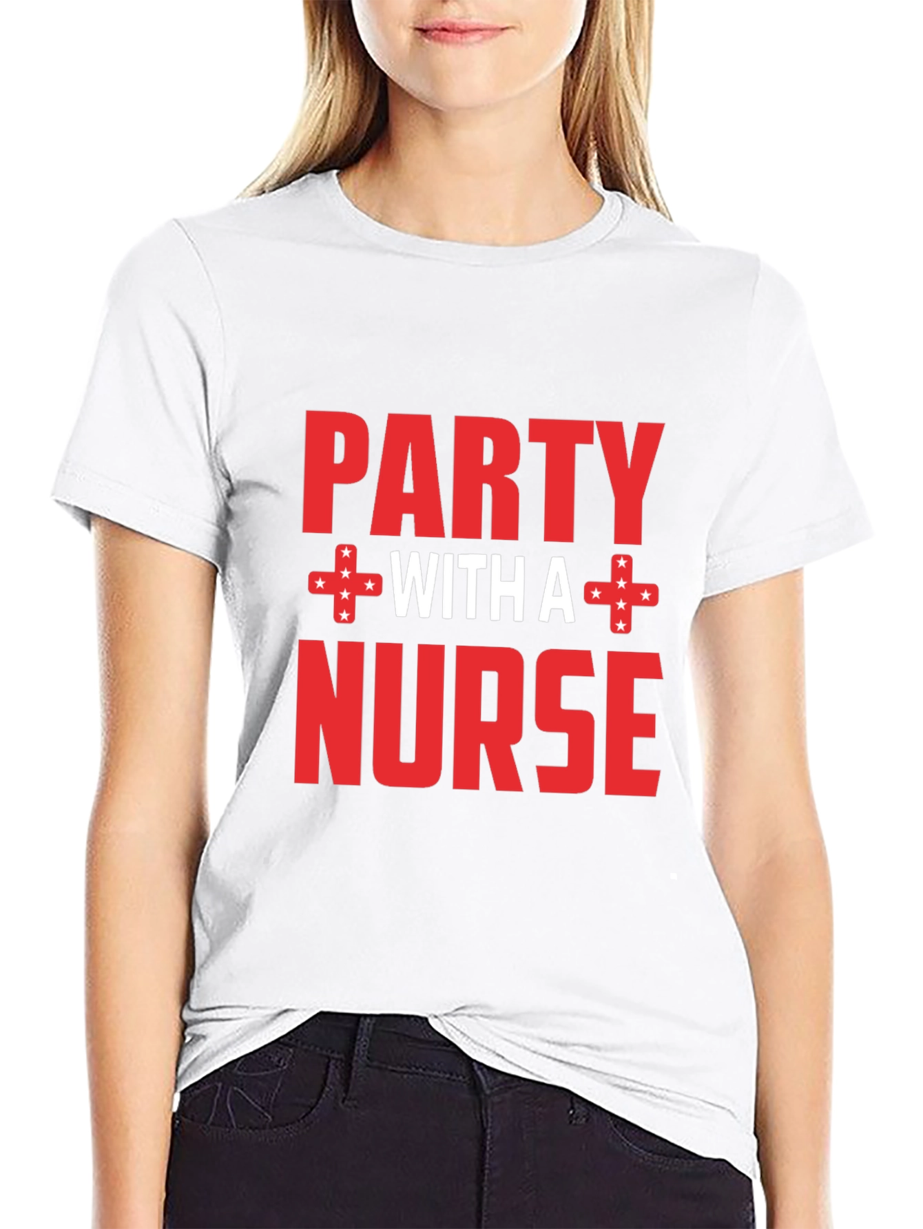 Black Party With a Nurse T-Shirt, Novelty Graphic Tee view 9