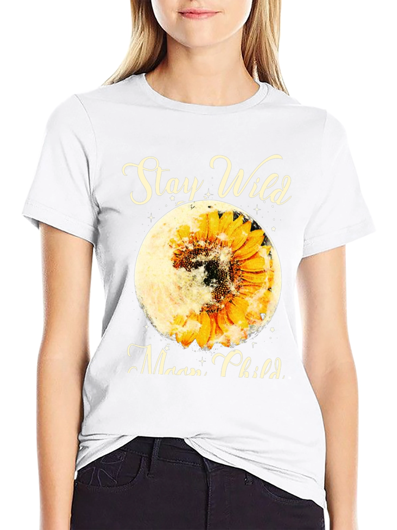 Black Stay Wild Moon Child Sunflower Graphic Tee view 9
