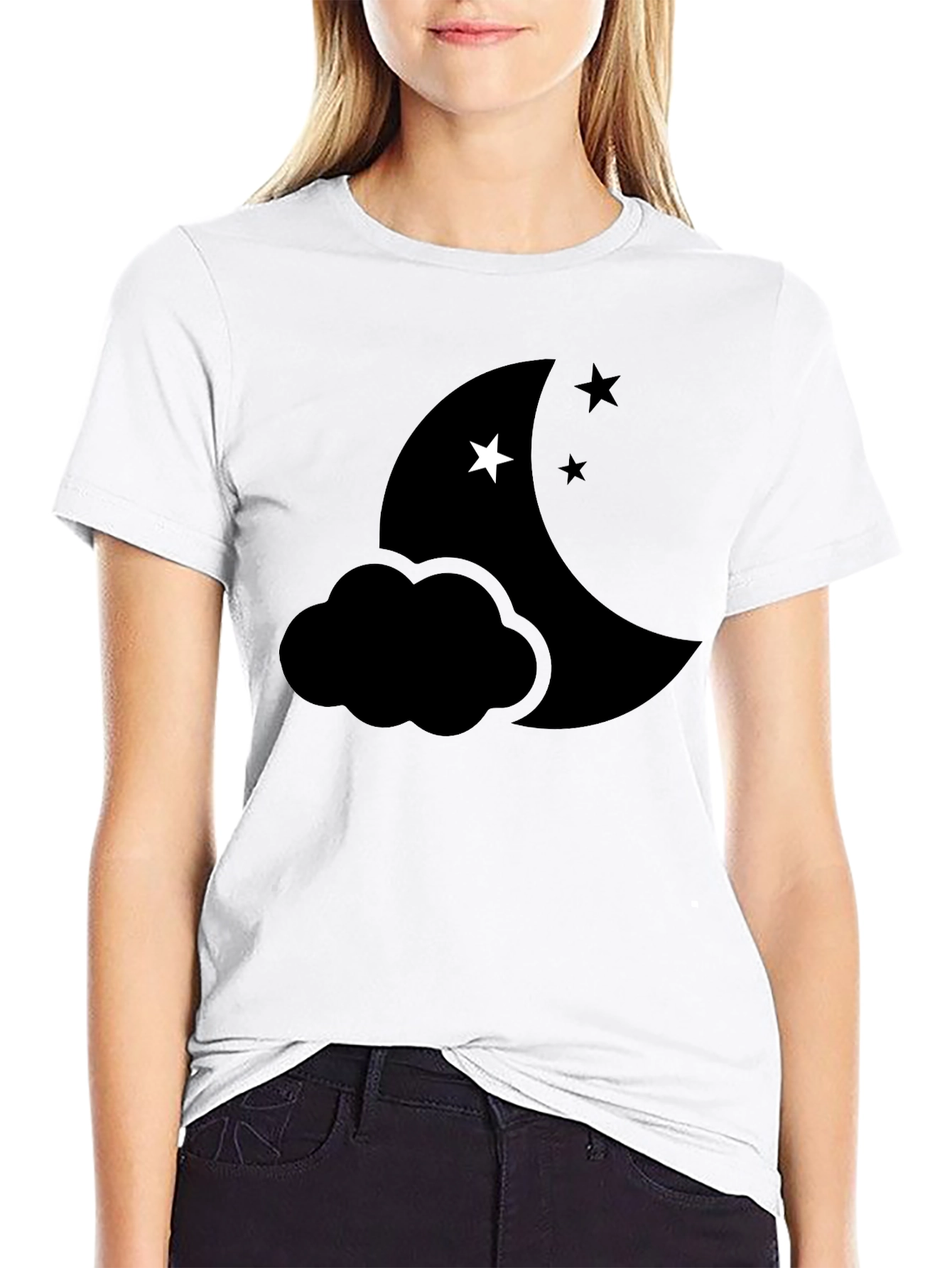Night Sky Graphic Tee - Crescent Moon & Star Design - 9