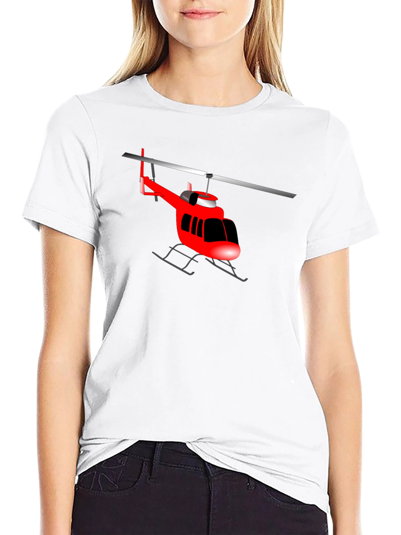 Black Red Helicopter Graphic T-Shirt - Casual Style view 9