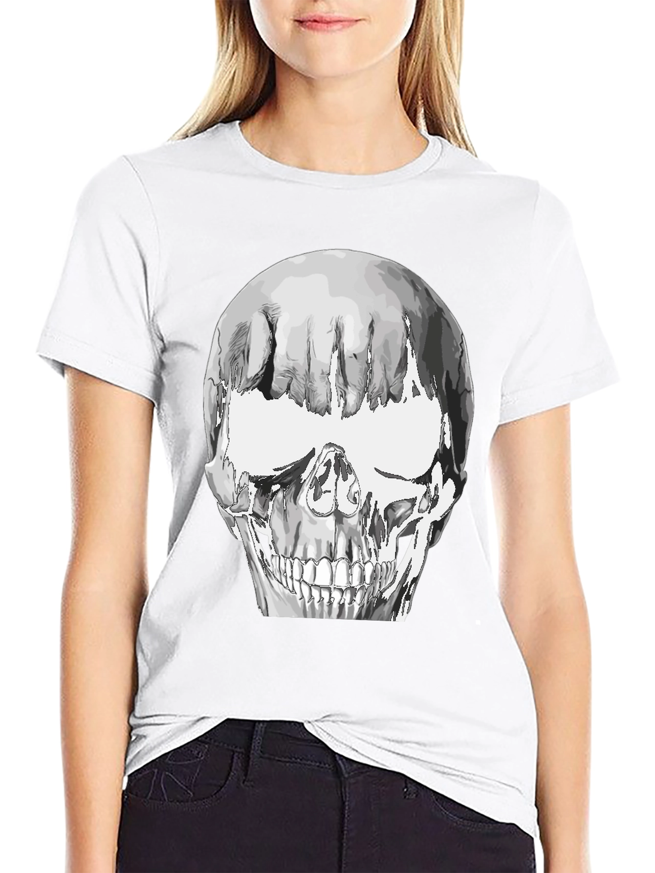 Black Skull Graphic Tee - Black Cotton Blend T-Shirt view 9