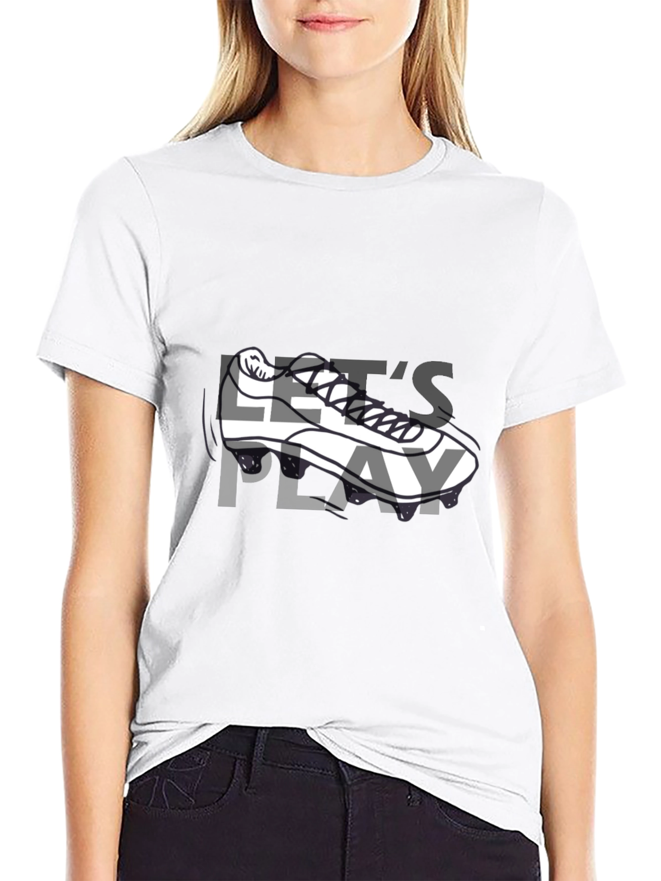 Black Let's Play T-Shirt: Sporty Shoe Graphic Tee view 9