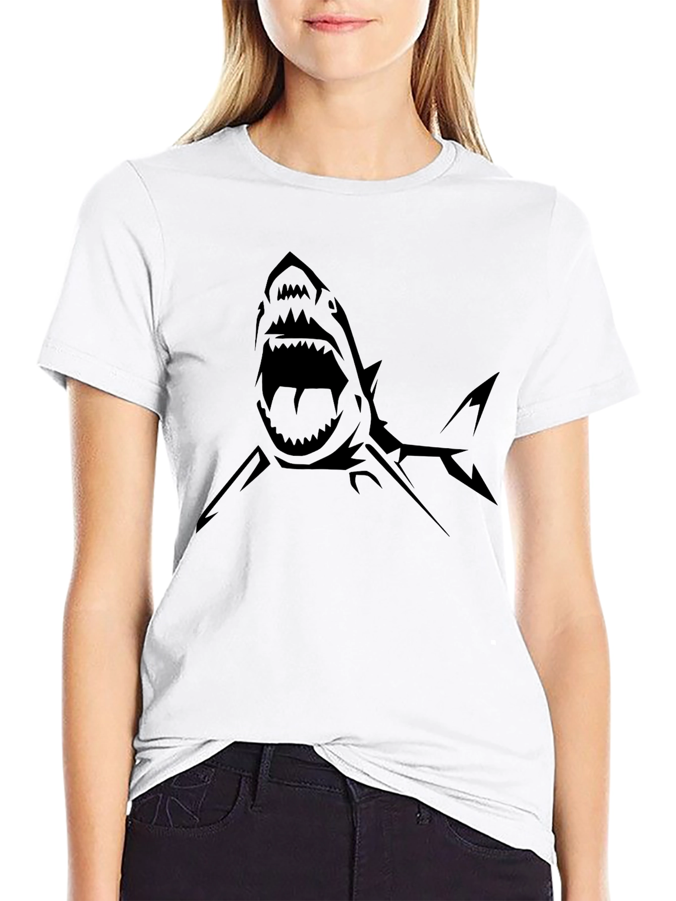 Black Men's Black T-Shirt - Shark Graphic Tee view 9