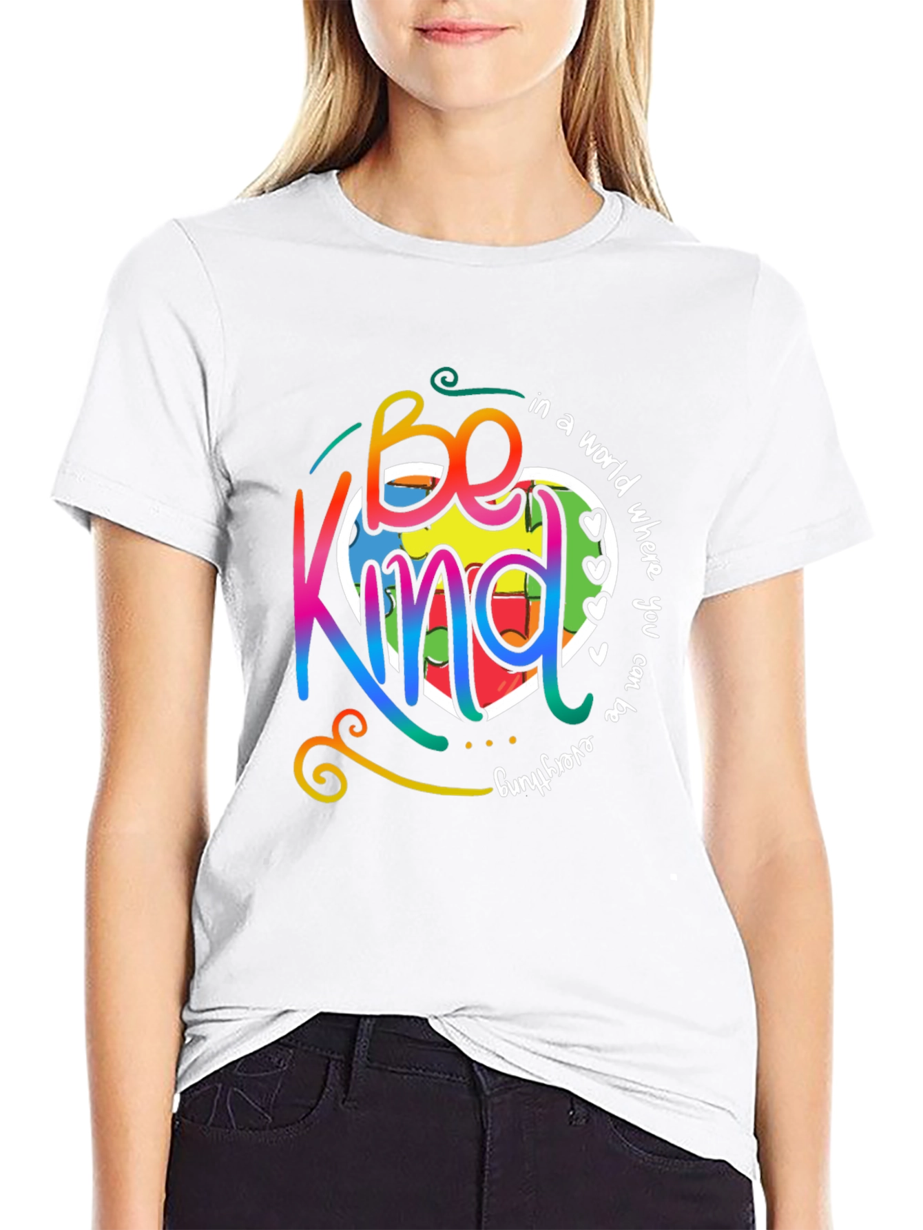 Black Be Kind T-Shirt - Colorful Autism Awareness Design view 9