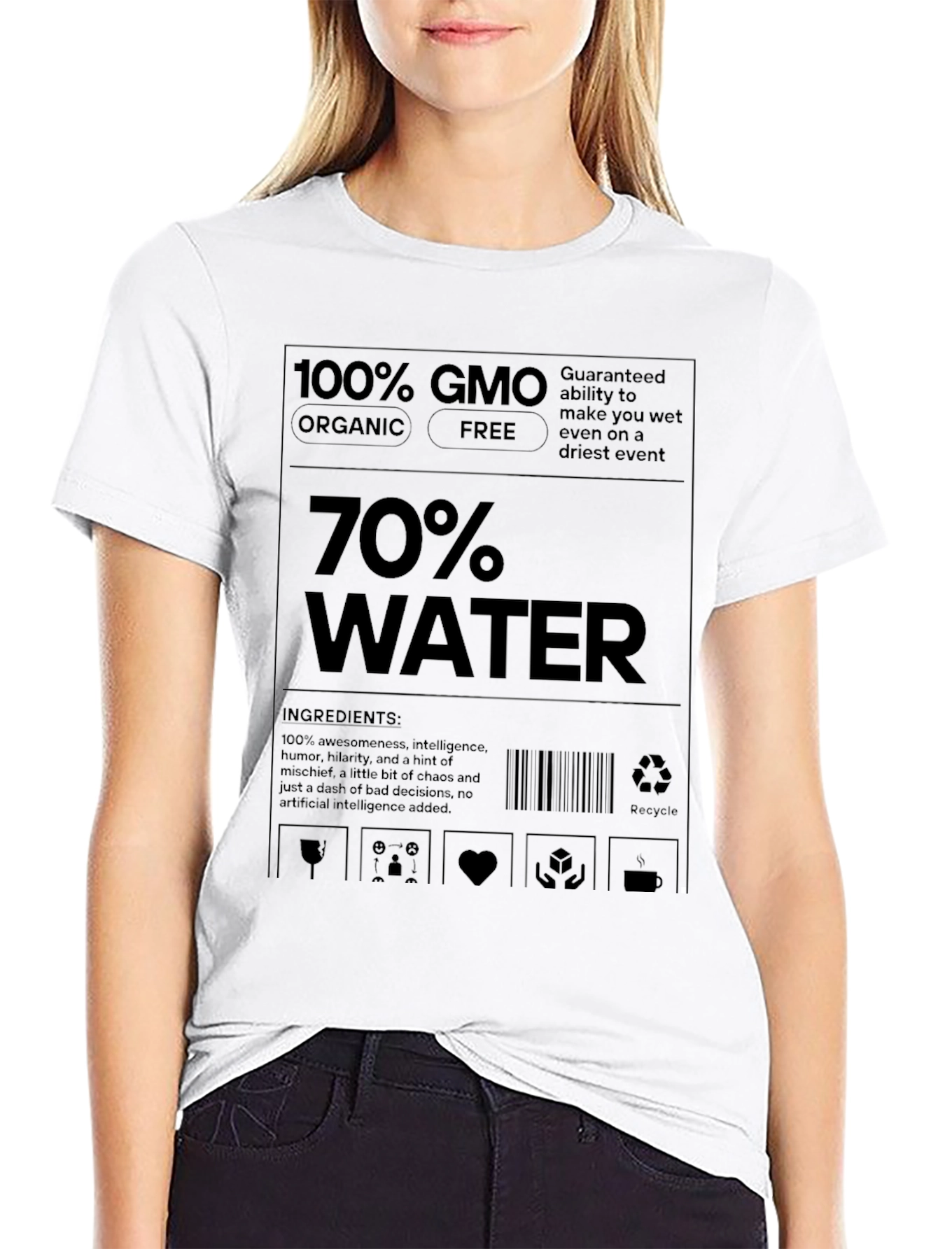 Black Humorous 70% Water Ingredient Label Graphic Tee view 9