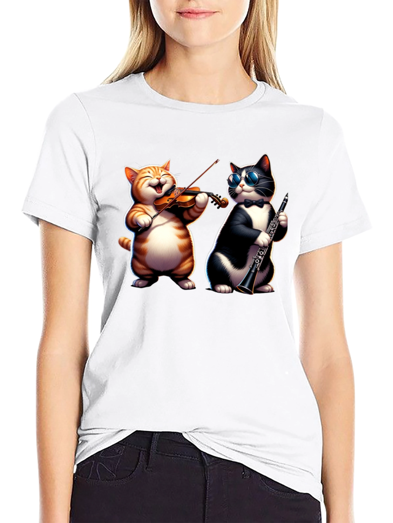 Black Musical Cats Black Graphic T-Shirt view 9