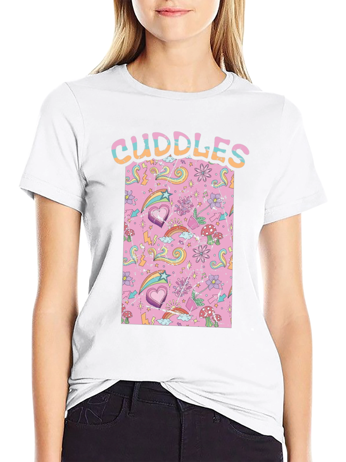 Black Cuddles Graphic Print Crew Neck T-Shirt view 9