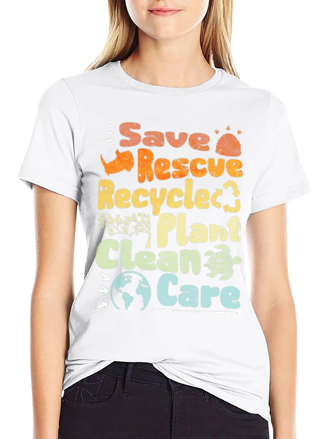Black Eco-Friendly 'Save Rescue Recycle' Graphic T-Shirt view 9
