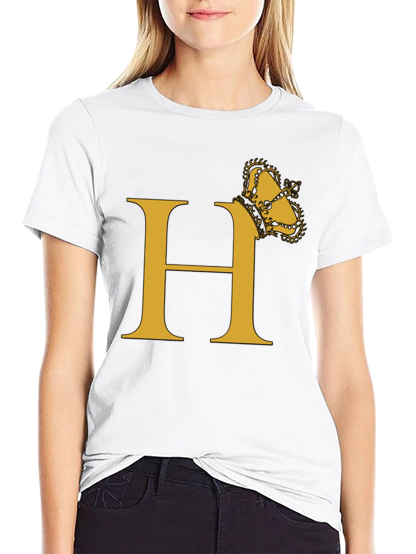 Black Crown Initial "H" T-Shirt - Stylish Monogram Tee view 9