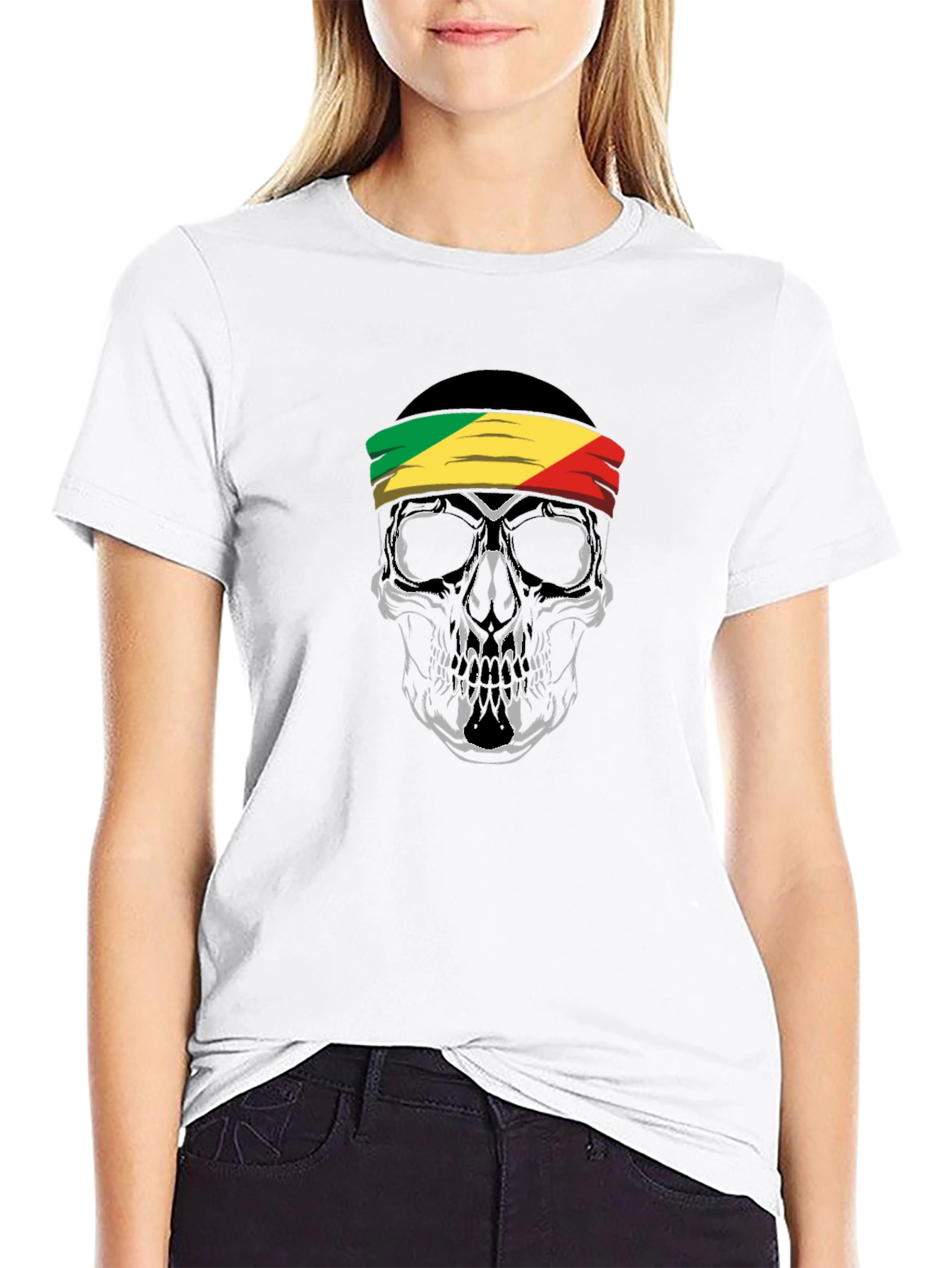 Black Skull Headband T-Shirt - Republic of Congo view 9