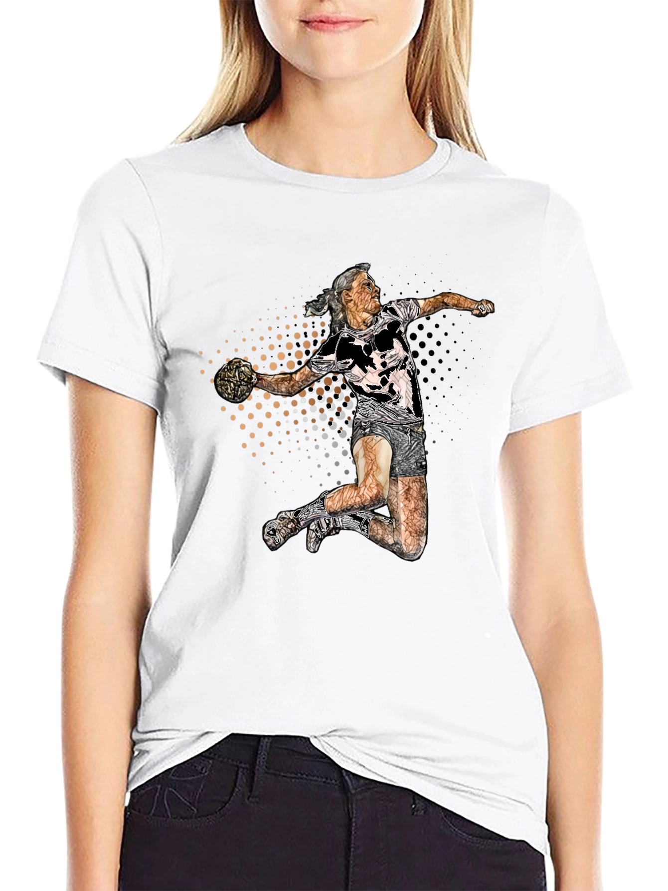 Black Handball Player Graphic Tee - Black Cotton Blend Shirt view 9